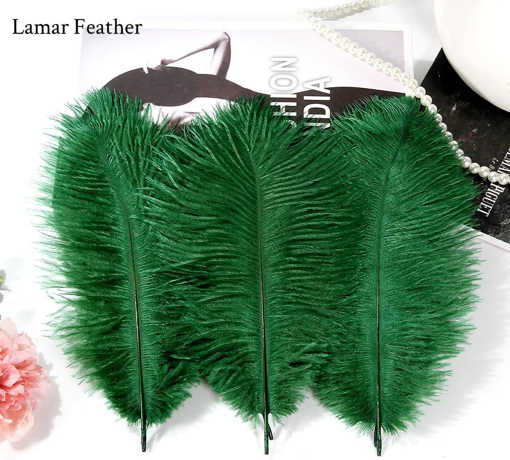 Lamar Feather 20pcs 14-16'' Blackish Green Ostrich Feathers for Wedding Centerpieces, DIY Crafts, Dream Catchers, Party Decor, Floral Arrangement, Bohemian Home Decor (Blackish Green)