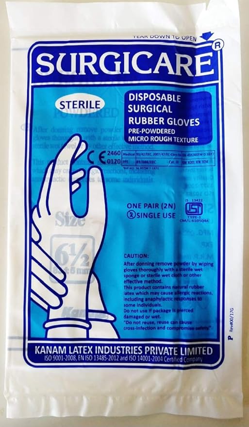 Surgicare Disposable surgical rubber gloves (pack of 10 pairs) (white, 6.5)