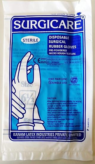 SURGICARE DISPOSABLE SURGICAL RUBBER GLOVES (6.5)