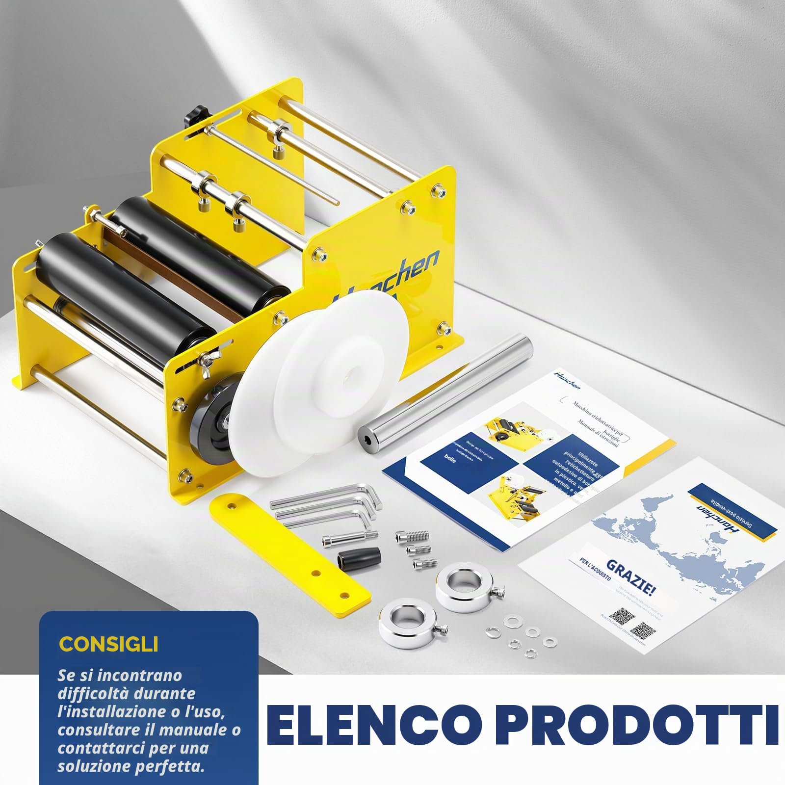 HanchenEtichettatrice manuale per bottiglie rotonde con alta precisione e velocità, etichettatrice regolabile per cilindri etichettatura senza sforzo