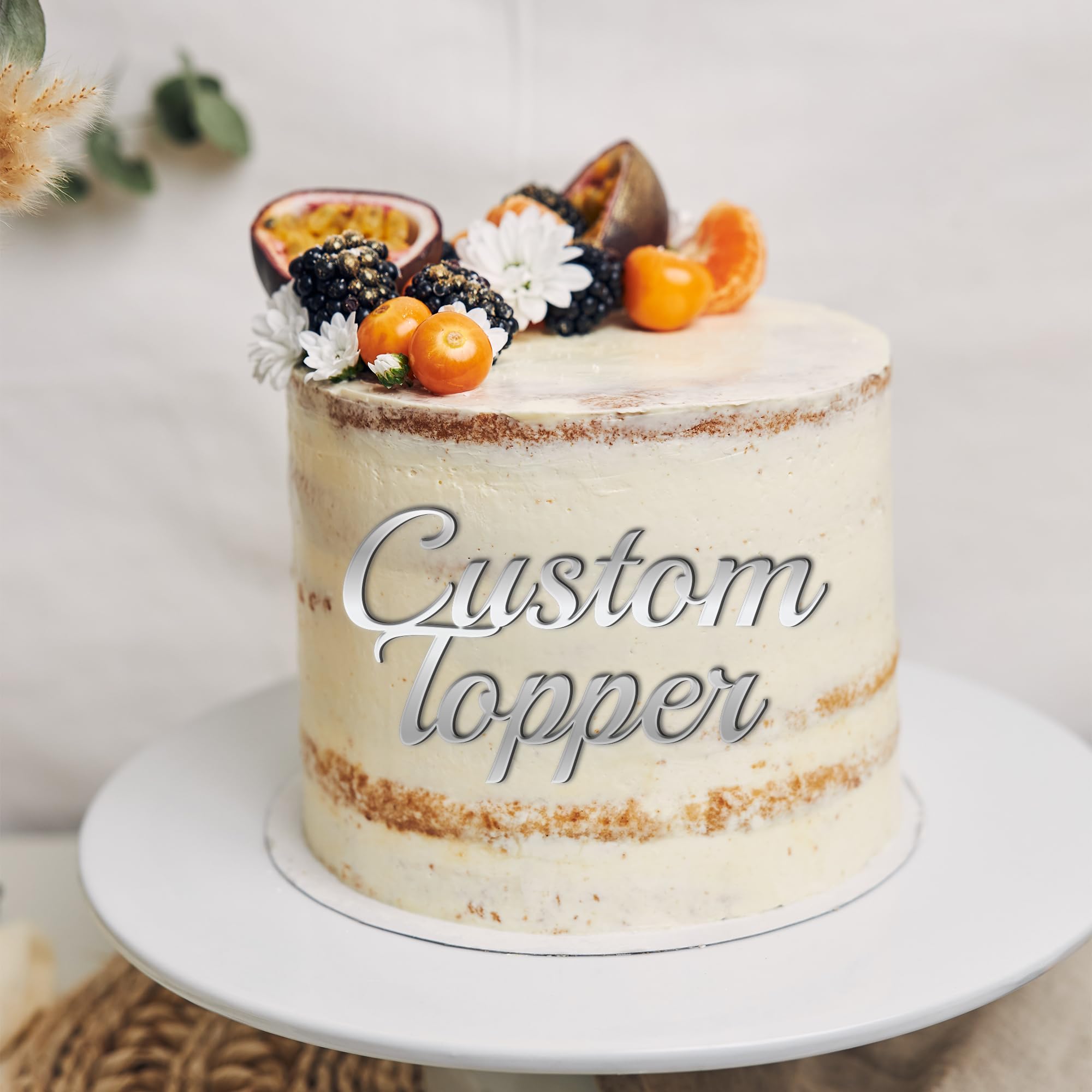 Personalised Cake Topper Custom Multicoloured Acrylic Letters Happy Birthday Wedding Anniversary Cake Decoration Cake Charms Name Plate (Silver)