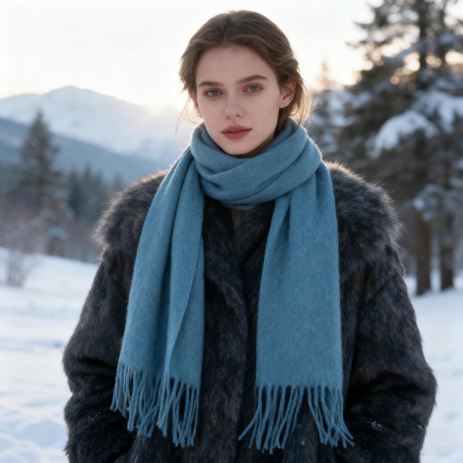 Wool Scarf for Women & Men, 100% Wool Scarves Wrap Shawl with Tassels, Elegant Soft Winter Scarf for Fall and Winter - Image 3