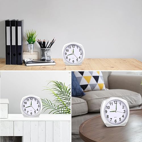Miniatura 7 de AMIR Reloj despertador analógico que funciona con pilas, reloj pequeño silencioso sin tictac, reloj despertador de escritorio con repetición y luz,