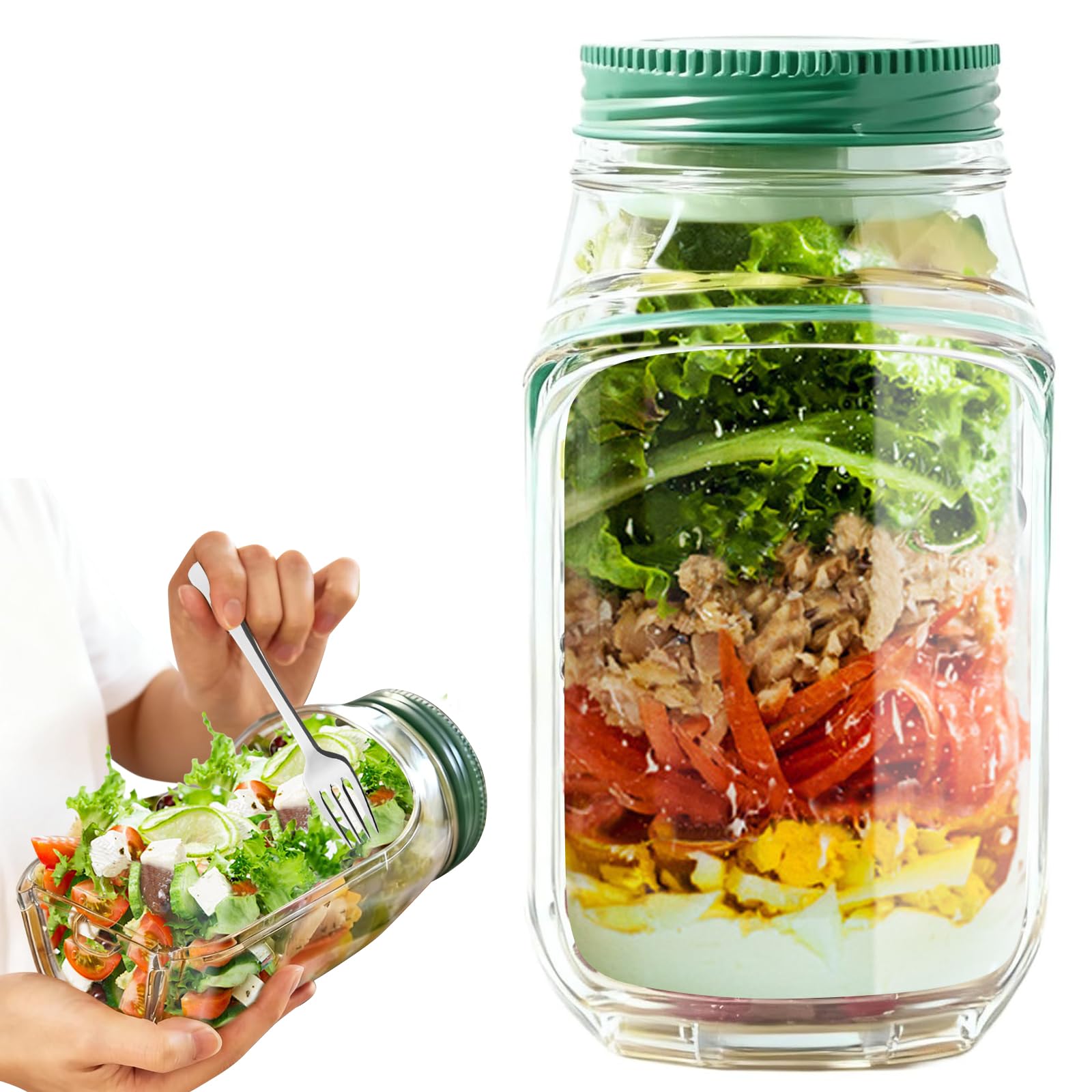 Vetixlo Salad Pod Jar With Dressing Pot, Salad Jar With Side Opening, Leakproof Sa-Lad Container For Lunch, Portable Sa-Lad Pod For Meal Prep, Office, Travel