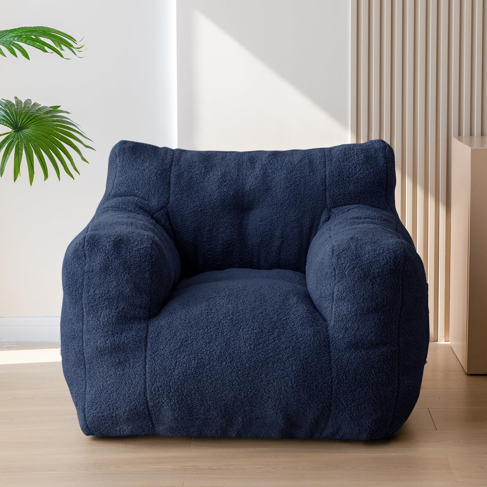 MAXYOYOBoucle Tufted Bean Bag Couch, Teddy Lazy Sofa Accent Chair with Pocket for Reading, Living Room Bean Bag Chair for Adults Kids