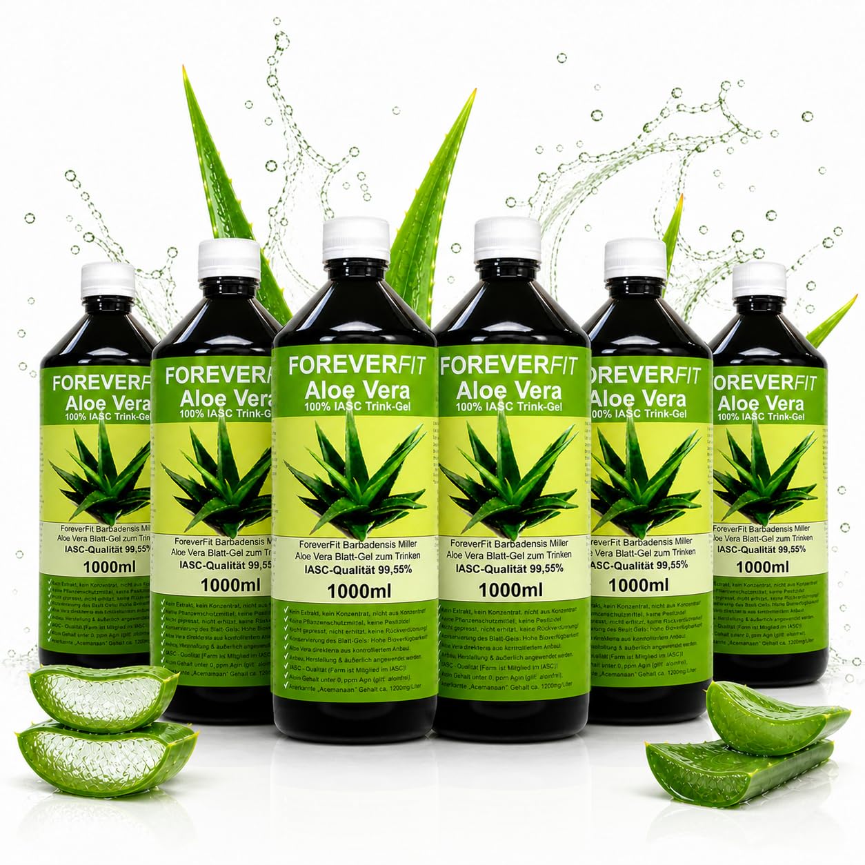 Aloe Vera Trinkgel 6 x 1000ml Barbadensis Miller Blattgel unverdünnt KEIN Saft KEIN Konzentrat OHNE künstliche Vitamine. Acemannan bis 1200mg/Liter. 30242