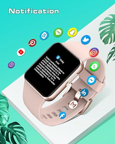 Vista 3 de GRV Reloj inteligente para hombres y mujeres, reloj inteligente para teléfonos iOS y Android, cara de reloj personalizado IP68, impermeable, rosa