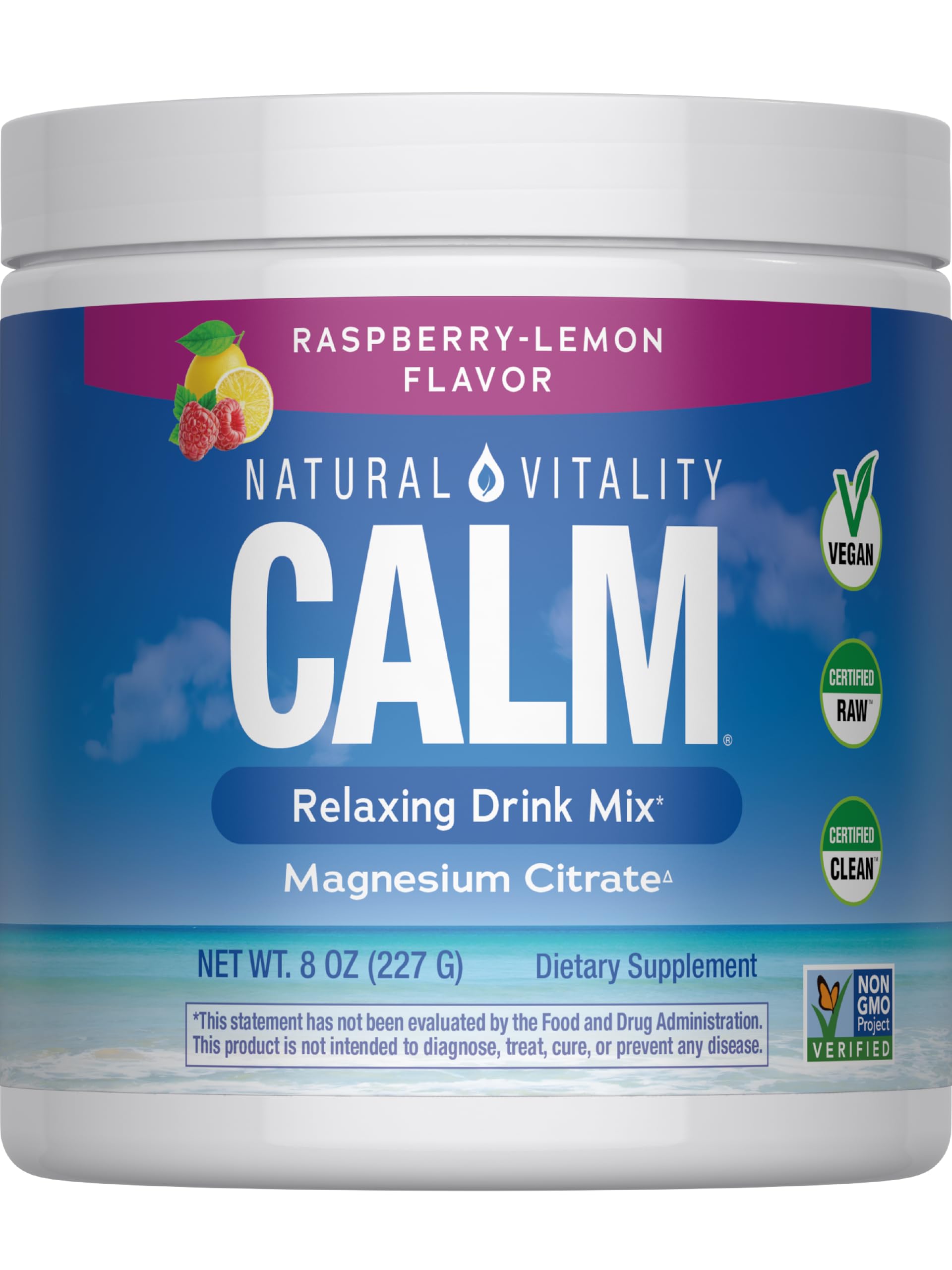 NATURAL VITALITY Raspberry Lemon Calm Magnesium Drink Mix, 8 OZ