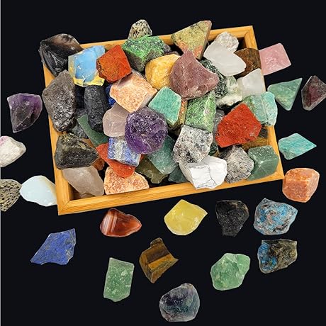 80+ Pieces (5 Pounds) Natural Rocks for Tumbling, 24+ Kinds Bulk Gemstone...