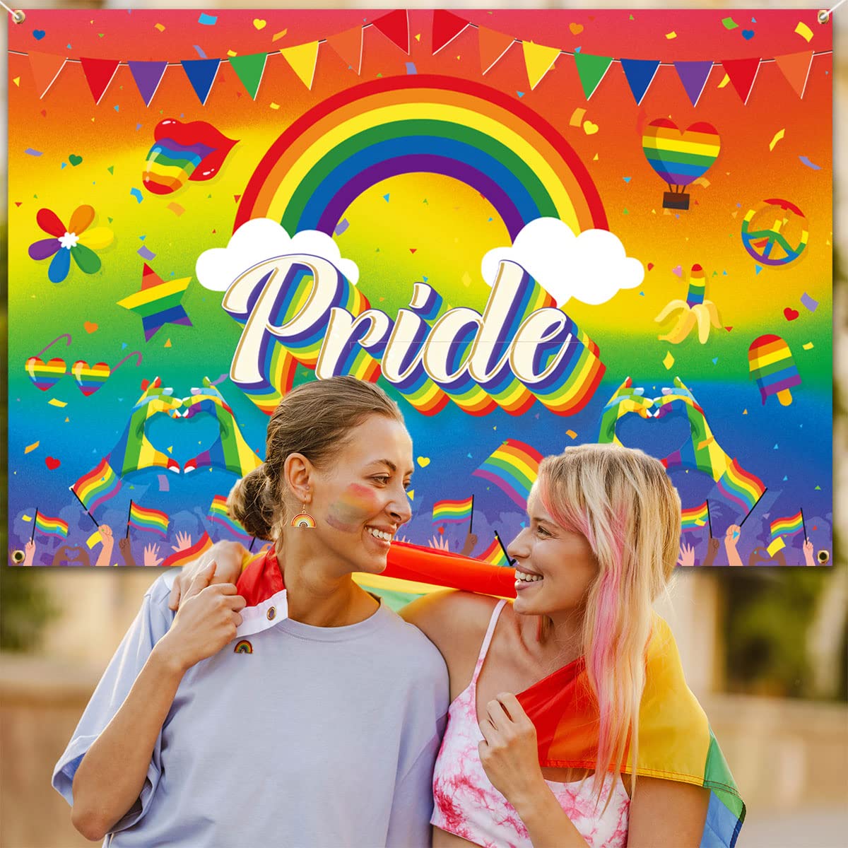 Pride Month Rainbow Banner - 98x18 Inch LGBT Party Backdrop Decor For Indoor & Outdoor