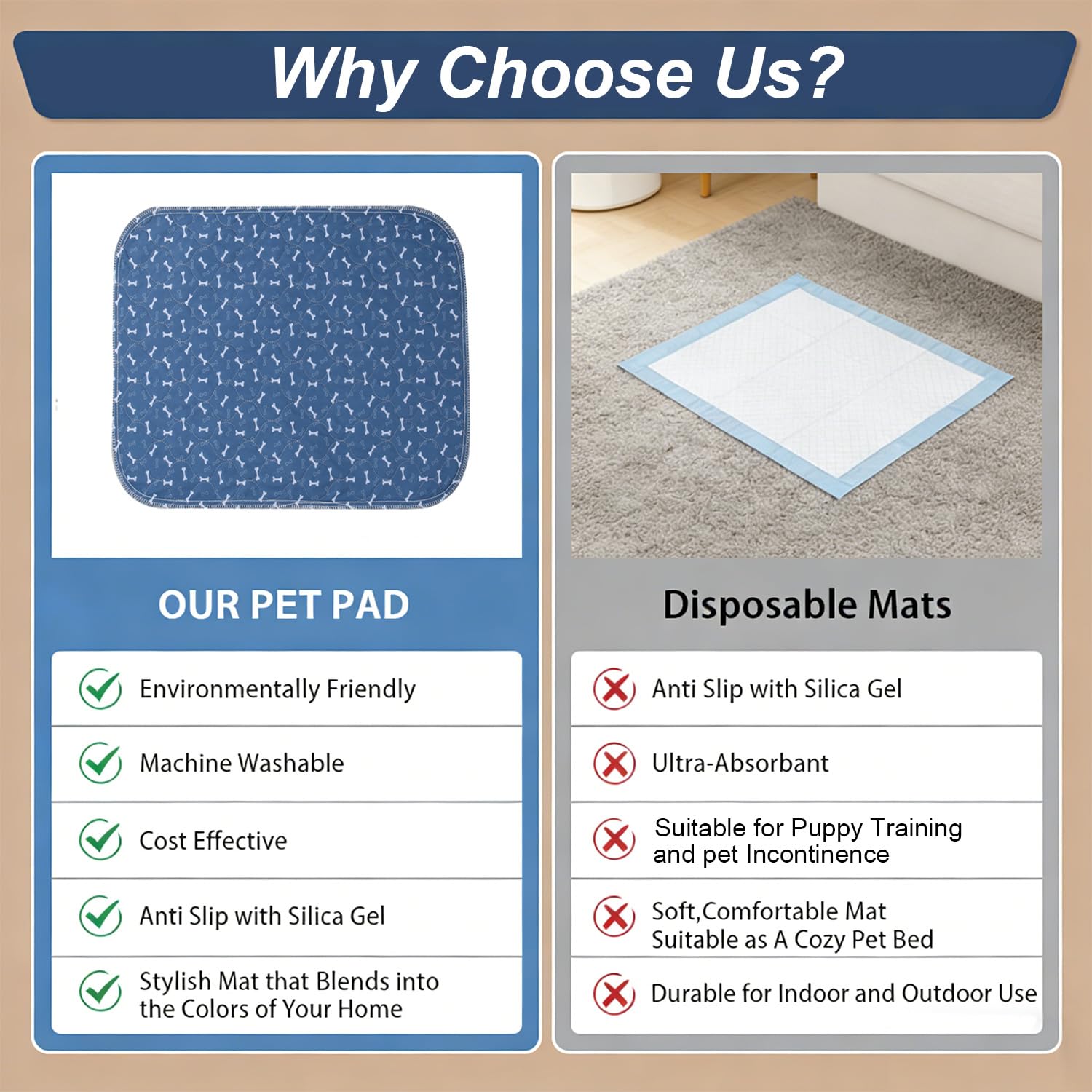Puppy Pads with Pheromones, Washable Pee Pads for Dogs Potty Training, Reusable Dog Mat with Pet Hair Removal Gloves for Playpen, Crate, Whelping Box (Blue,M) — view 3