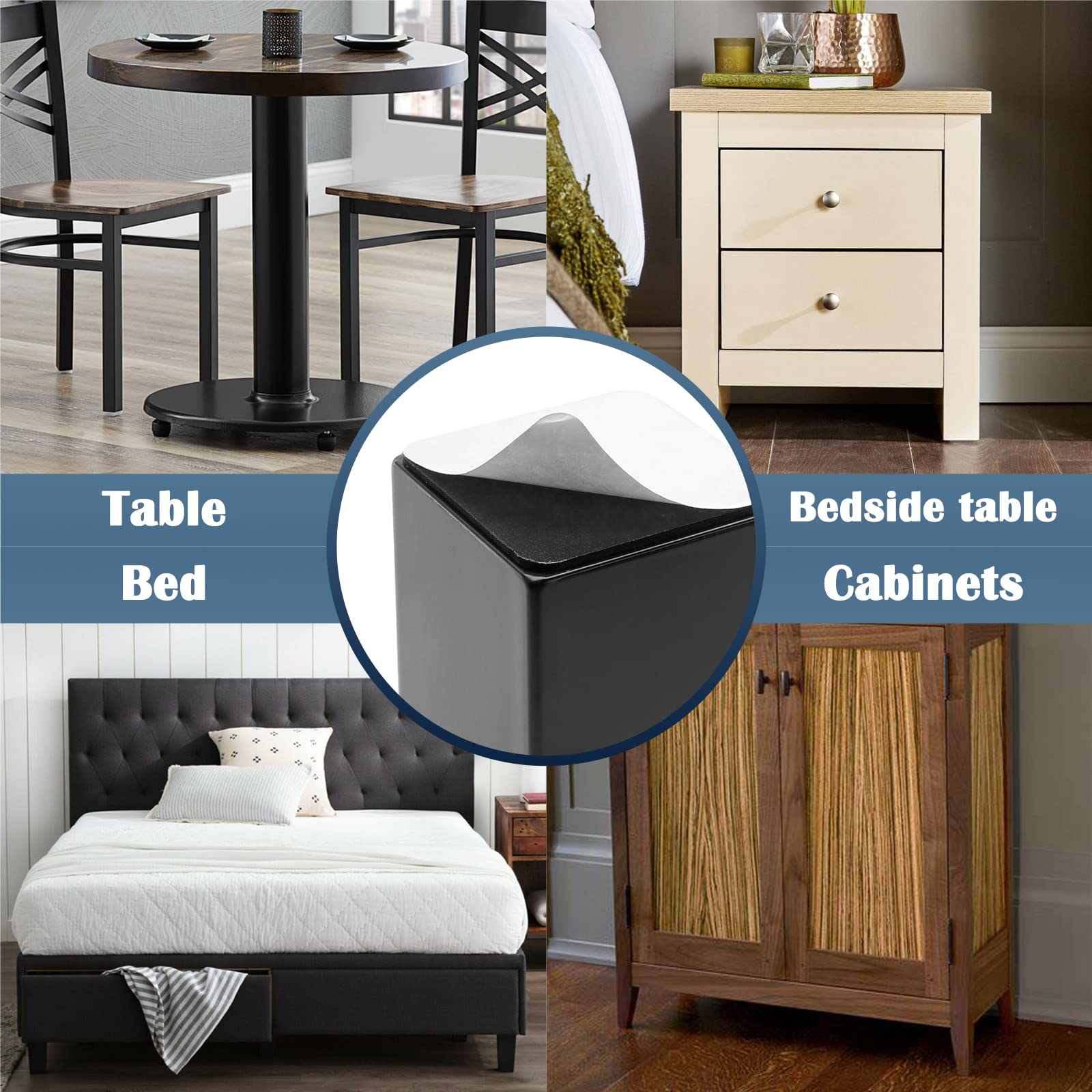 Bonsicoky 4-Pack Furniture Risers - Self-Adhesive, 4 Inch Height, Carbon Steel, Black