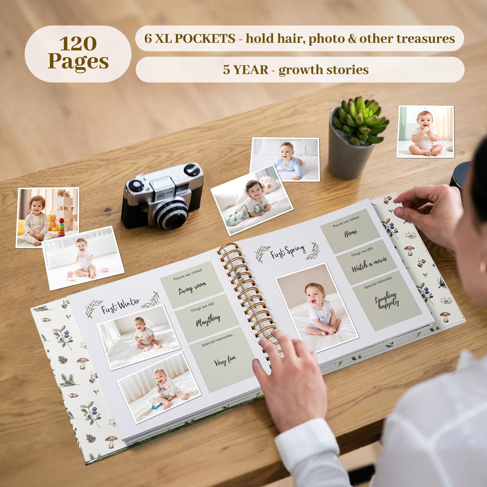 Keepsake Memory Book for Baby Boy and Girl A Milestone Book Gender Neutral Journal Scrapbook Photo Album - 5