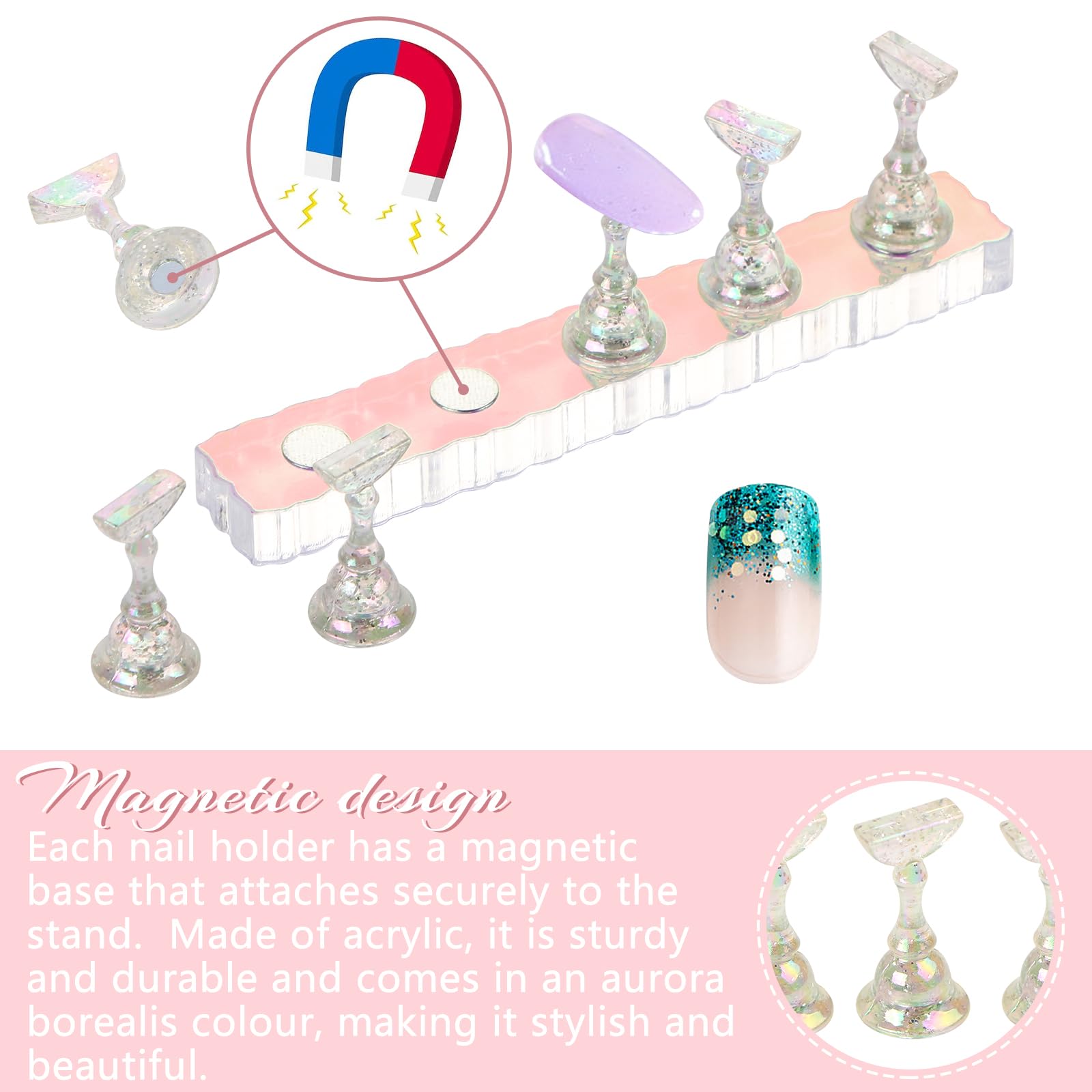 UHOMENY Nail Art Holder Stand for Painting Nails 10 pieces of Aurora Acrylic Nail Practice Stands DIY Nail Design Holders Nail Tips Display Stand for False Nails Manicure Tools (Transparent) - Image 3