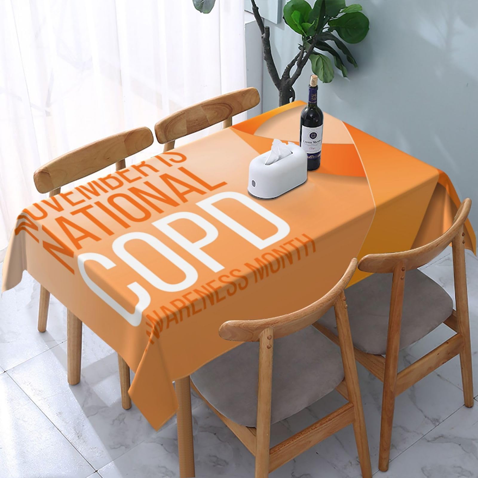 JunHeArt Copd Awareness Month Orange Ribbon Tablecloth Rectangle Table Cover Washable Table Cloths Decor For Kitchen 54" X 72"