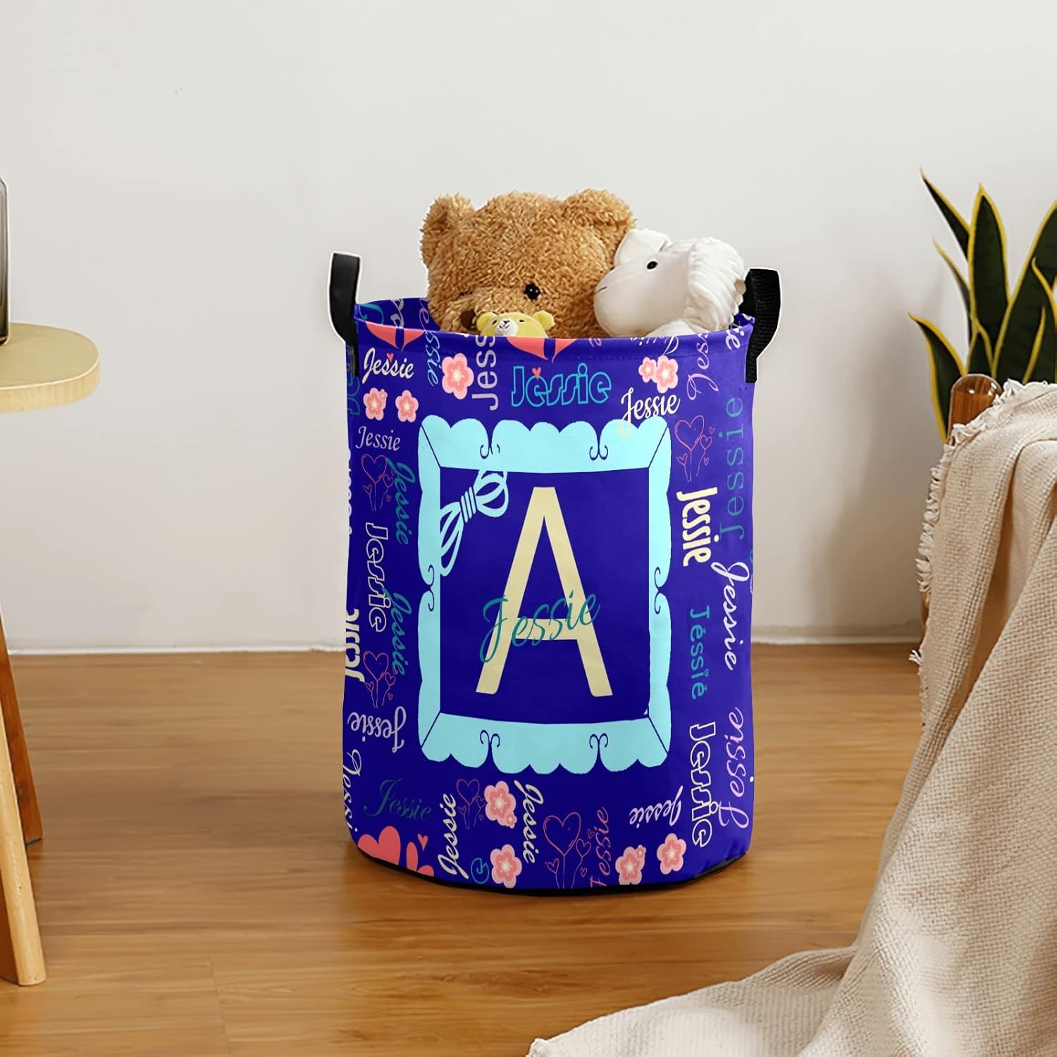 Custom Laundry Baskets with Name Personalized Laundry Hamper Collapsible Clothes Storage Basket with Handle for Bathroom Living Room Bedroom
