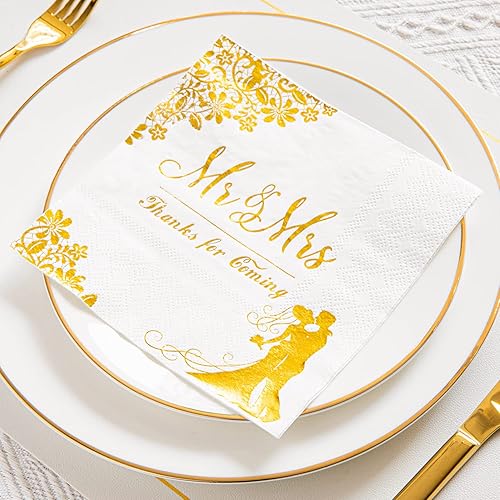 Miniatura 3 de 200 servilletas de boda doradas para recepción Mr y Mrs de boda servilletas desechables para bodas compromisos decoraciones de fiesta de despedida