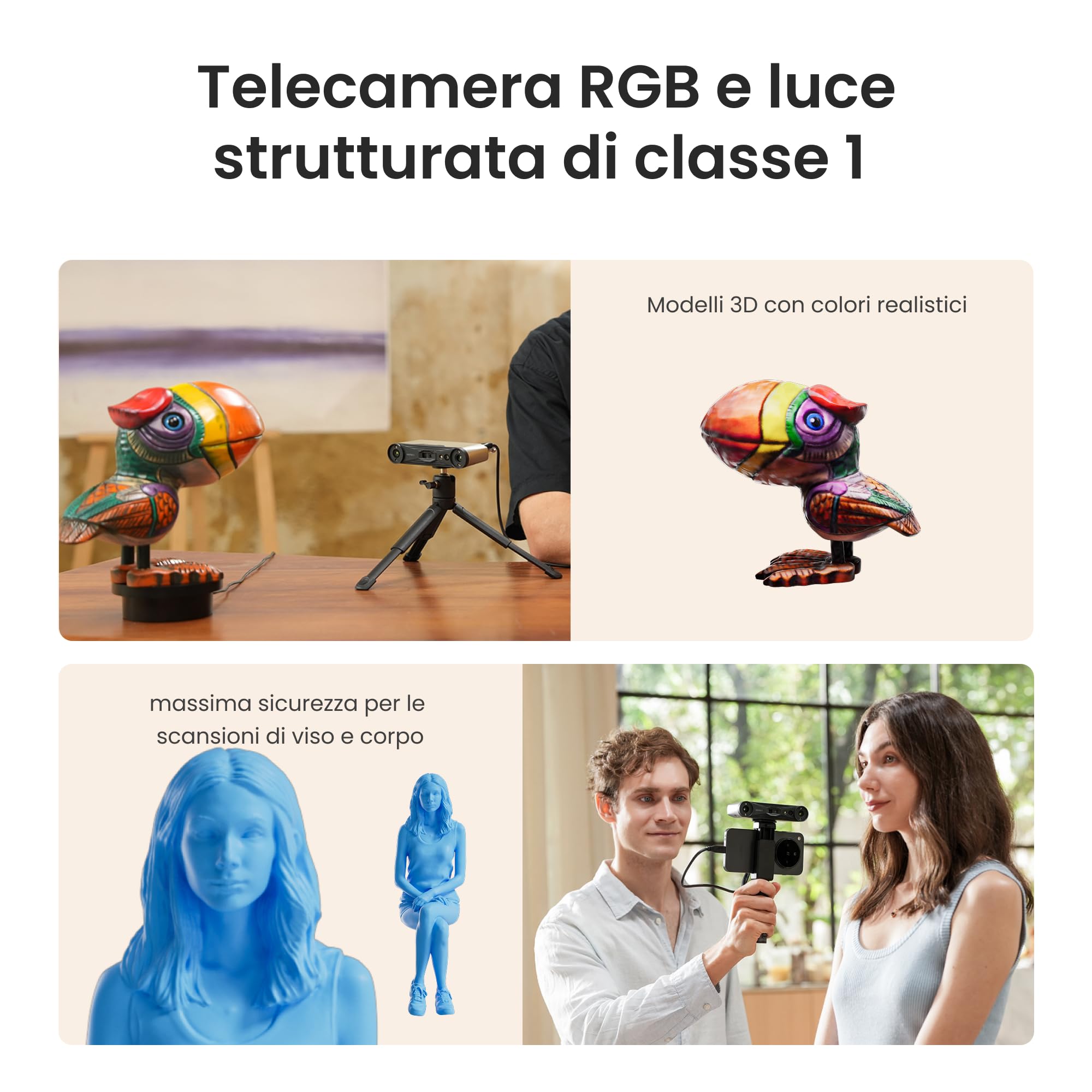Revopoint INSPIRE 2 Scanner 3D per stampa 3D, Precisione da 0,03 mm, Laser Multilinea e Luce Strutturata, Scansione Wireless per Esterni, Scansioni a Colori, per iOS/Android/Win10/11, Standard