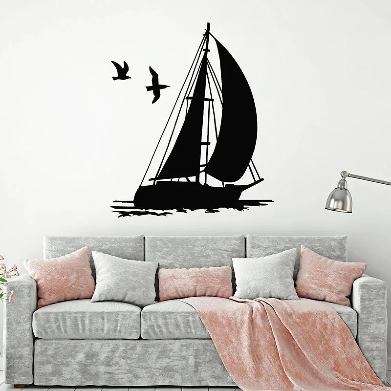 Sailor Ship wall Sticker Boat Yacht Ocean Theme Window Sticker Children's Bedroom Bathroom Decoration Mural/Black