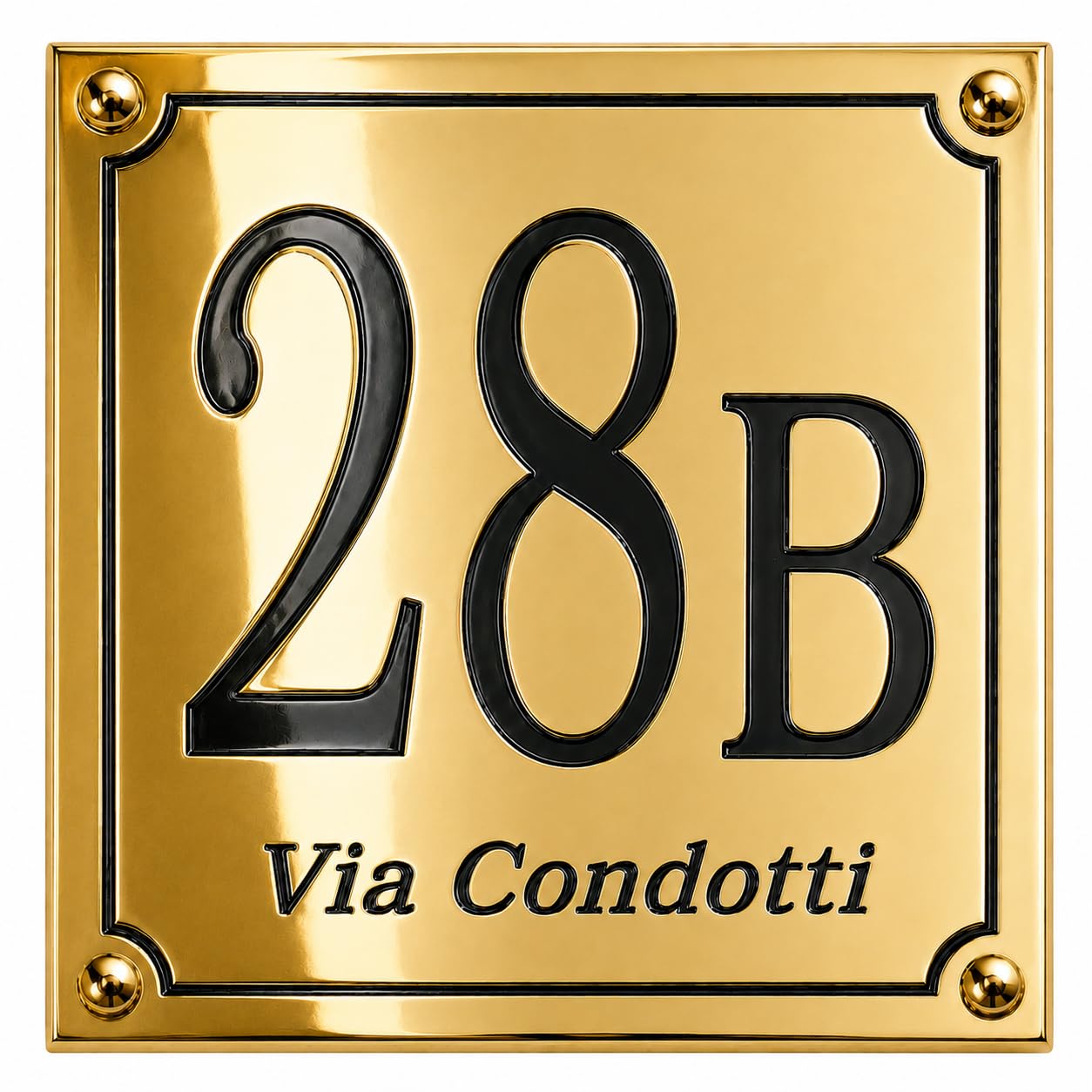 Targa Numero Civico in Ottone Satinato protetto, personalizzabile con indirizzo inciso cm17x17