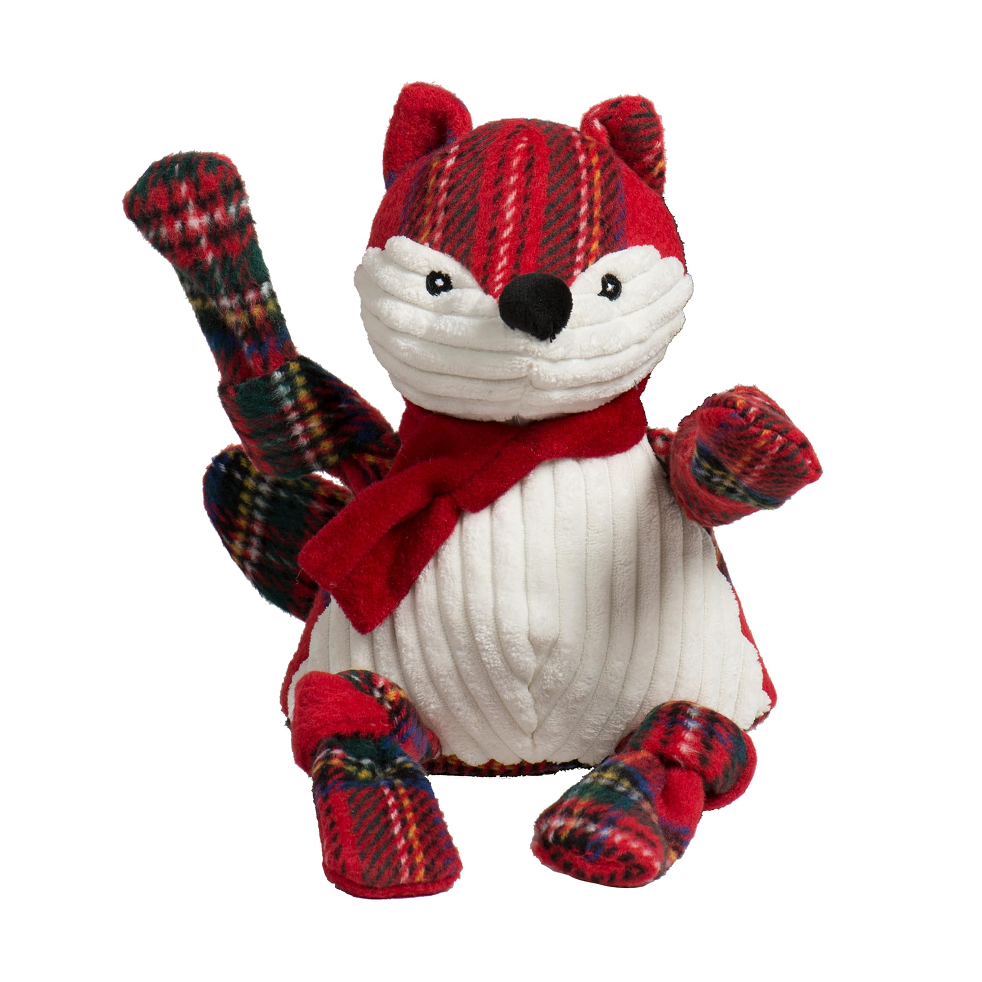 HuggleHounds Knottie Plush Dog Toy - Dog Stuffed Animal Toy for Small, Medium & Large Sized Dogs, Durable Plush to Keep Them Busy - Tartan Tidings Fox, Large