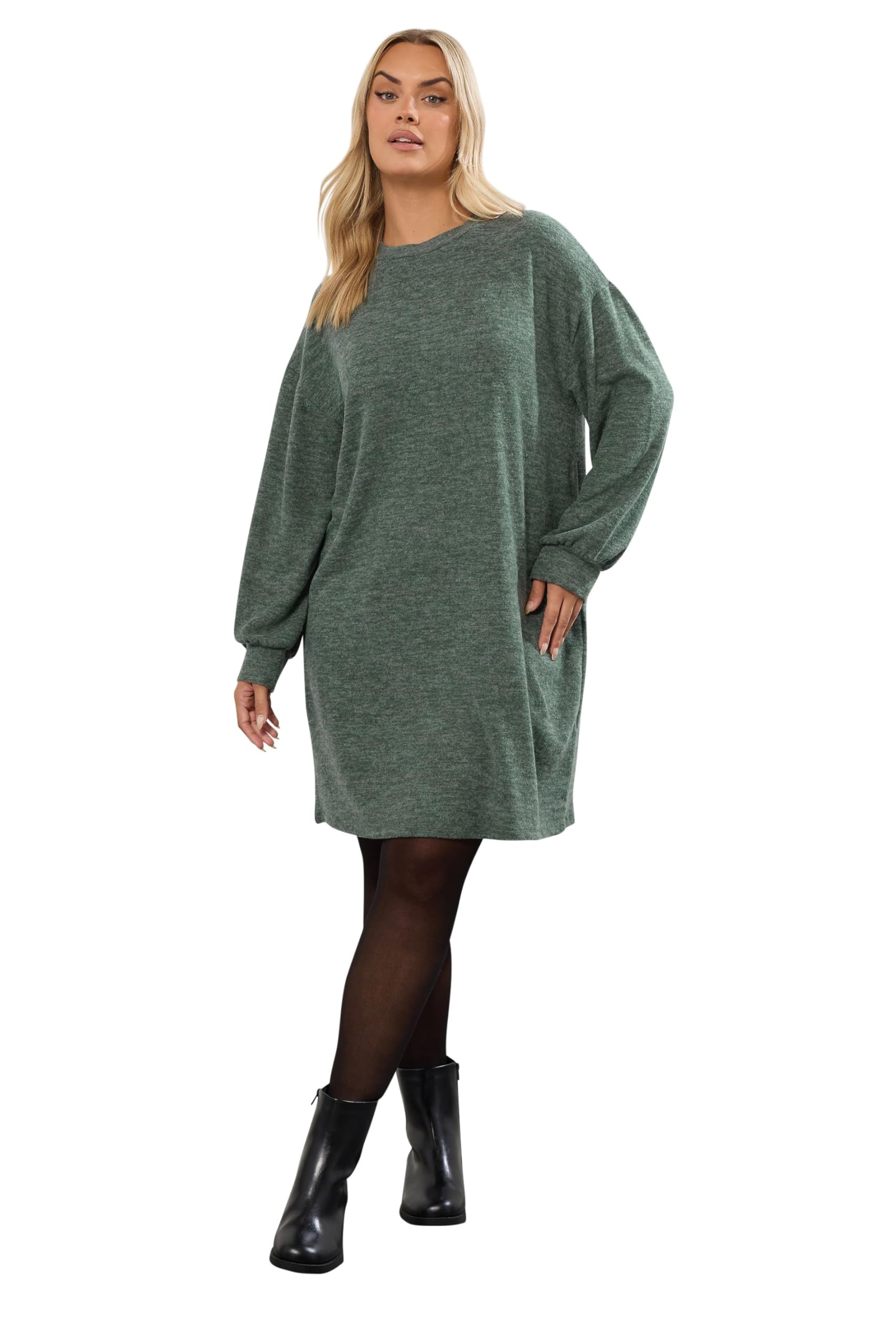 Yours Women's Green Curve Soft Touch Jumper Dress - Plus Size Curve