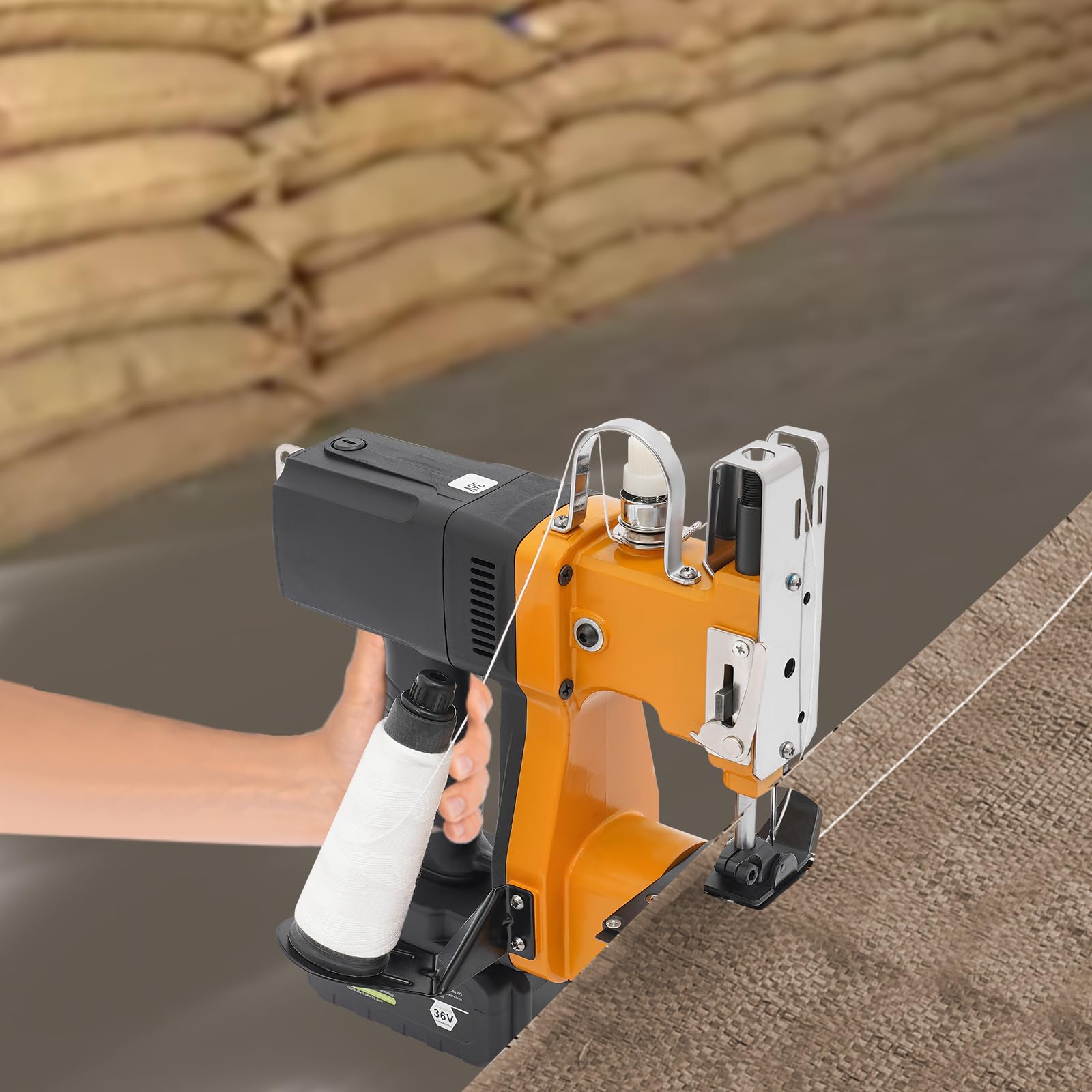 Maquina de coser portátil,Maquina Coser con 36 V batería de litio, 2600 puntadas por minuto para sacos, máquina de coser para sacos tela saco arenas saco yute