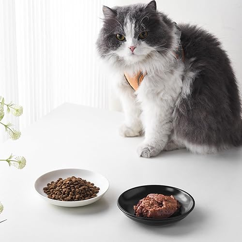 Miniatura 7 de Juego de 4 cuencos de cerámica para gatos  Paquete de 4 platos saludables y anchos para gatos poco profundos para comida y agua, cuencos antifatiga