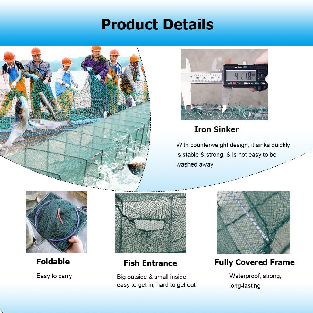 Paquete de 2 trampas de Cebo for camarones y cangrejos de 7,9 a 52,5 pies de Largo, trampas for Peces, Red de Pesca, Captura automáticamente más Peces fácilmente