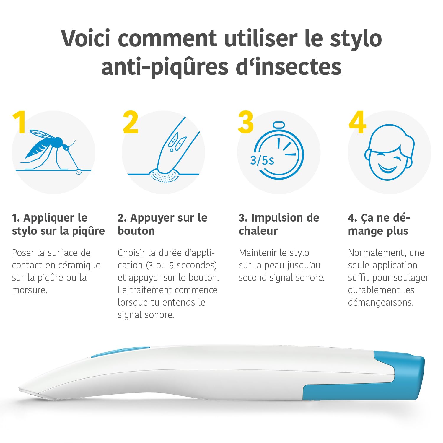 bite away Two Le Nouveau Look du Stylo Chauffant Contre Les démangeaisons; Le Stylo électronique pour Le Traitement Rapide des piqûres de moustiques; cliniquement prouvé et testé dermatologiquement
