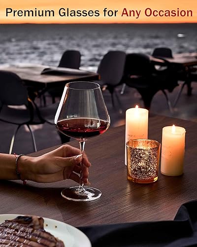 Miniatura 6 de JBHO Juego de 4 copas de vino de 21 onzas sopladas a mano de estilo italiano de color burdeos, vidrio transparente de alta calidad sin plomo, caja