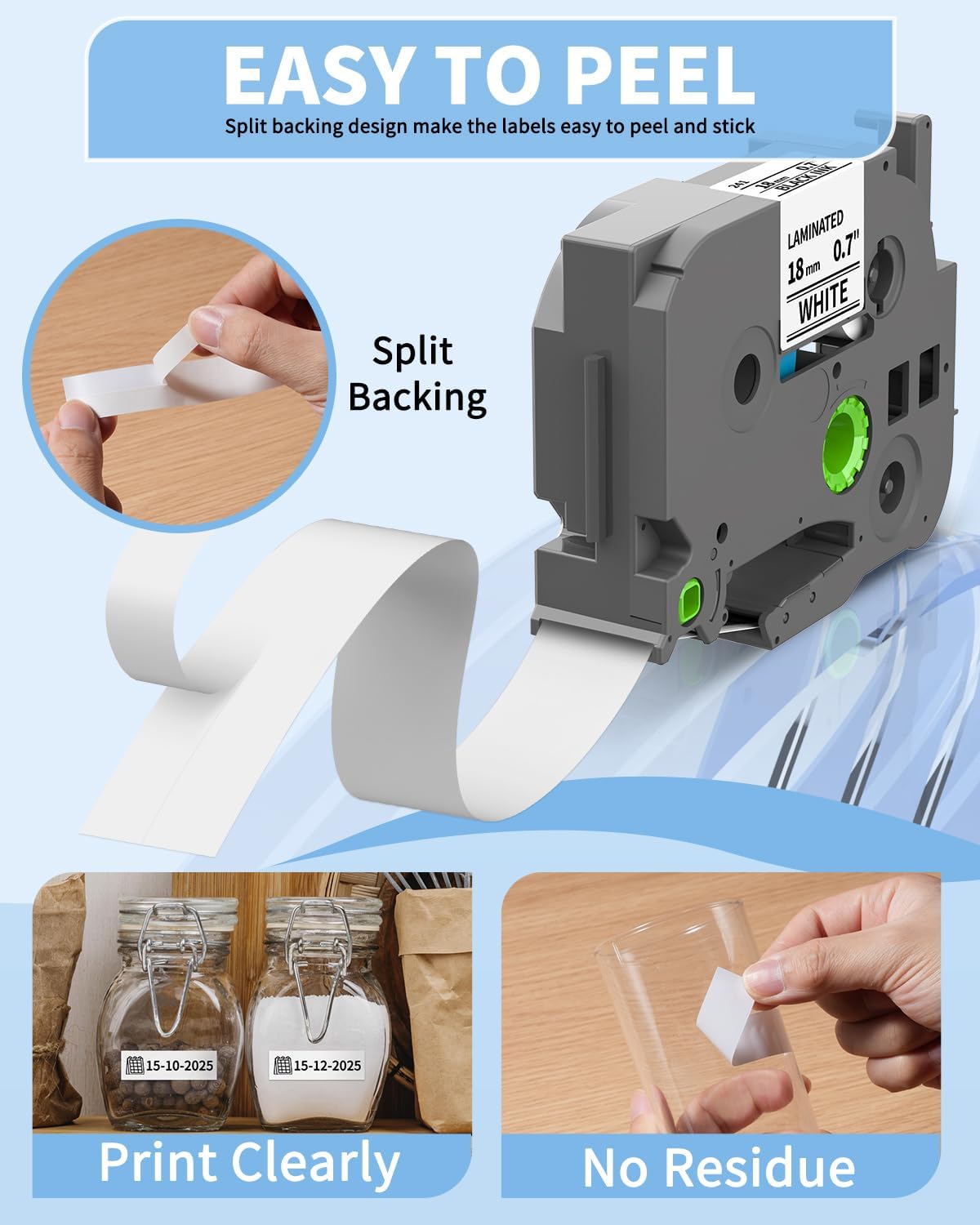 TZe-241 TZe241 Replacement for Brother P Touch Label Tape TZe TZ Tape 18mm 0.7 Inch Laminated White Label Maker Tape, Compatible with Brother PT-D400 PT-D410 PT-D600 PT-D610BT, 3/4 Inch, 4-Pack - Image 4