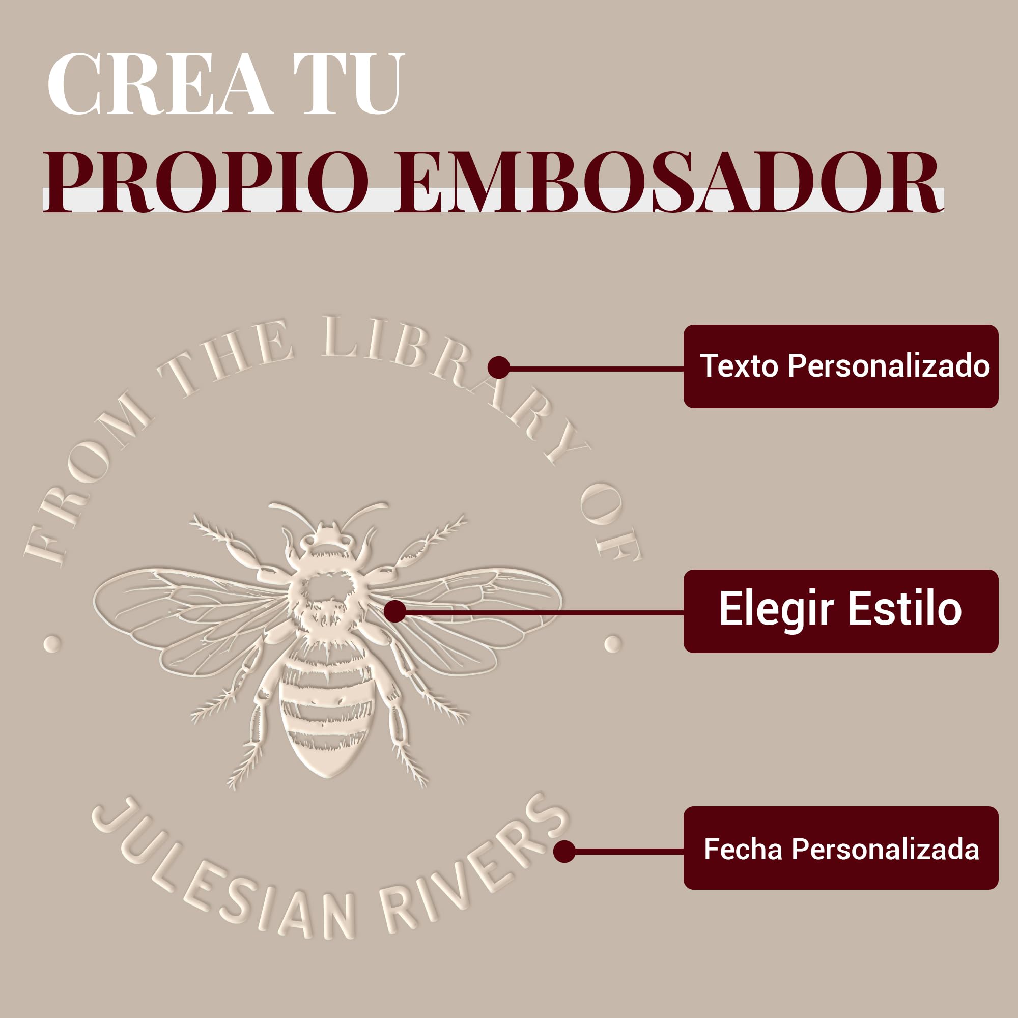 Easycosy Sello Libros Relieve Personalizado, Boda Embosador de Libros Ex Libris Personalizado, Sello en Relieve Personalizado con Nombre, Embosser para Libro