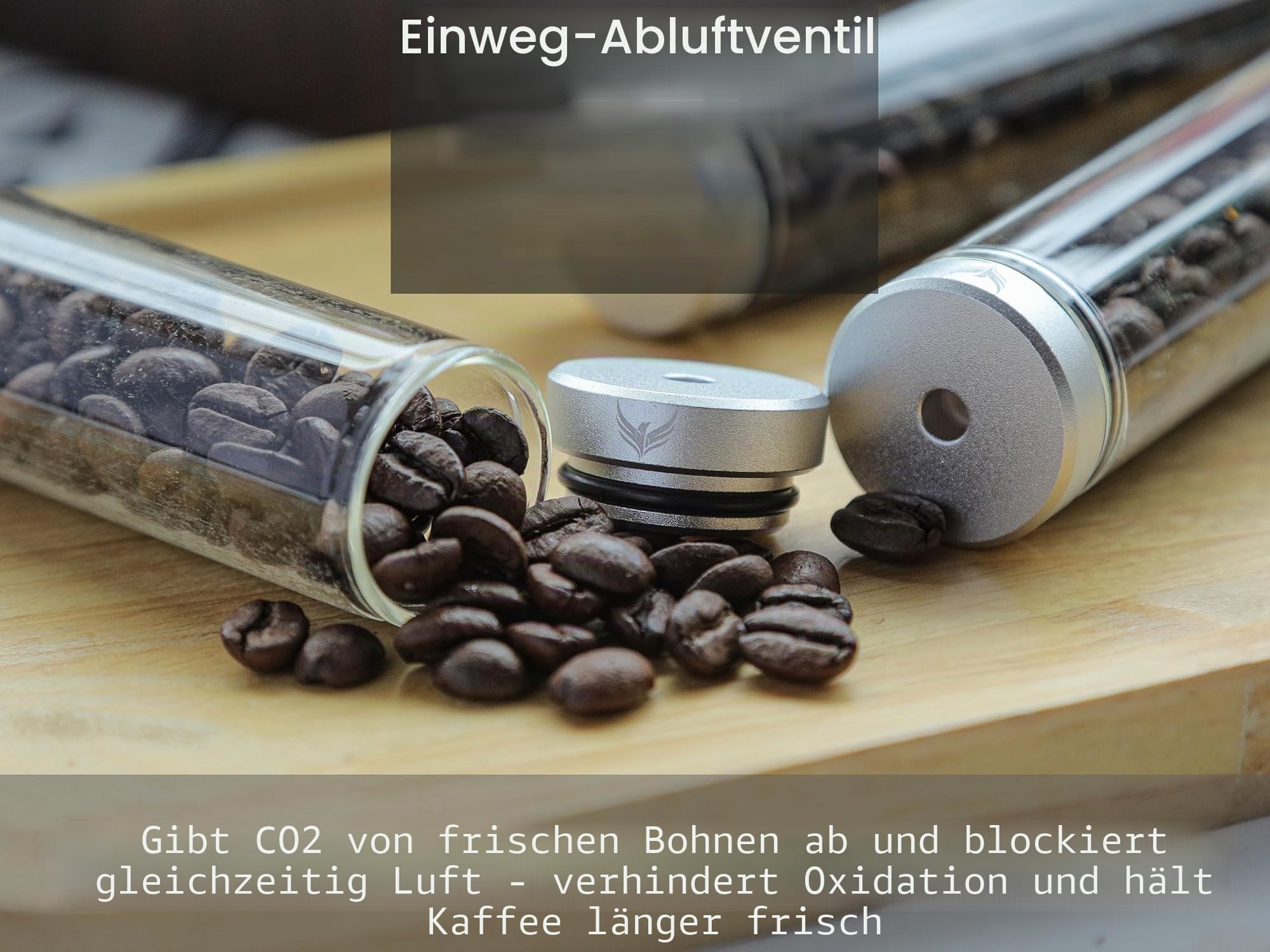 Kaffee Röhrchen Set – 12 Glasröhrchen mit Einweg-Entlüftungsventil, Walnussständer & Edelstahl-Trichter, Luftdicht für Single Dose Coffee Bean Storage Tubes & Frischebewahrung