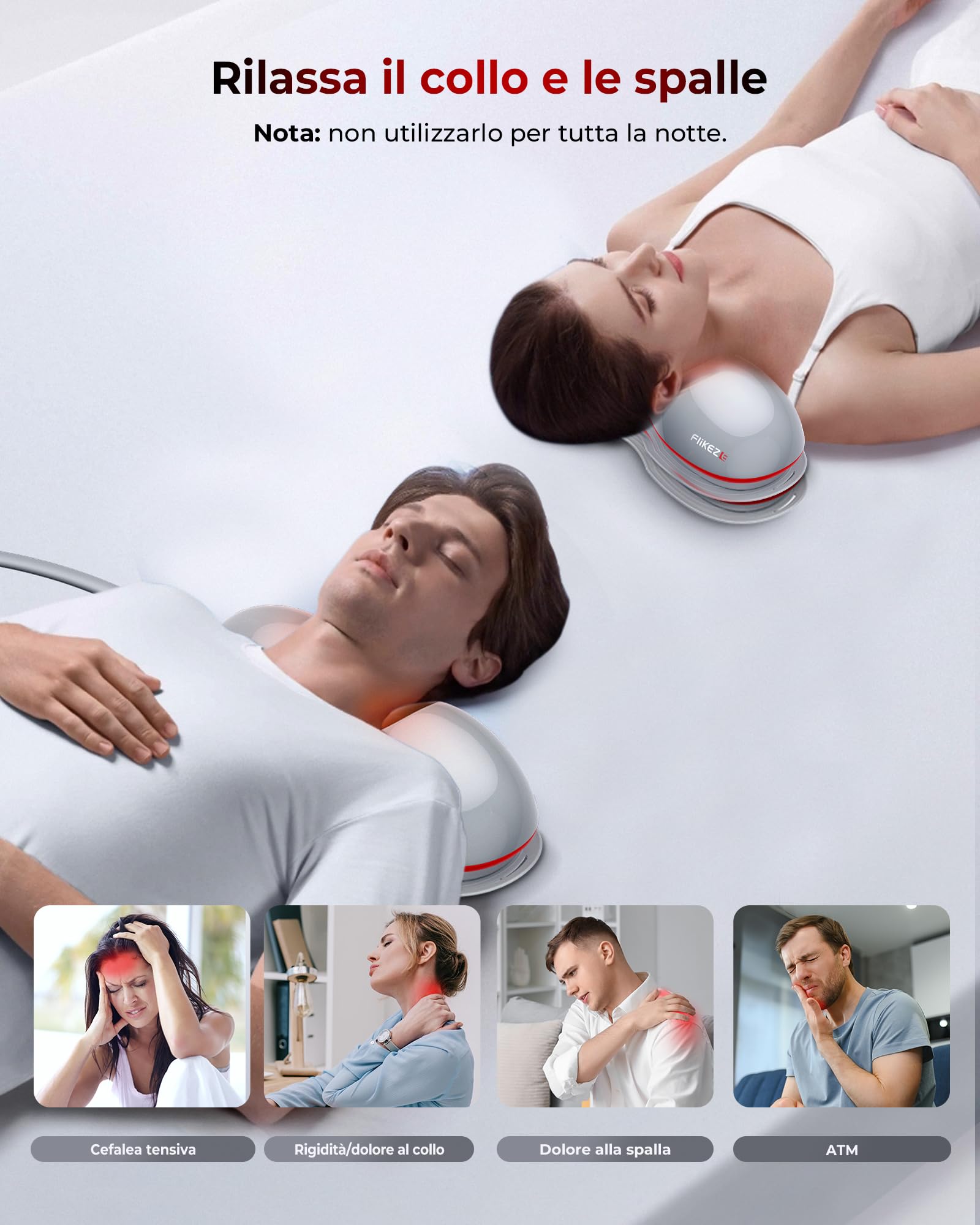 Flikeze Raddrizzatore per il collo riscaldato con terapia a luce rossa, dispositivo di trazione wireless per alleviare dolori al collo e rilassamento delle spalle, massaggiatore per il collo per casa