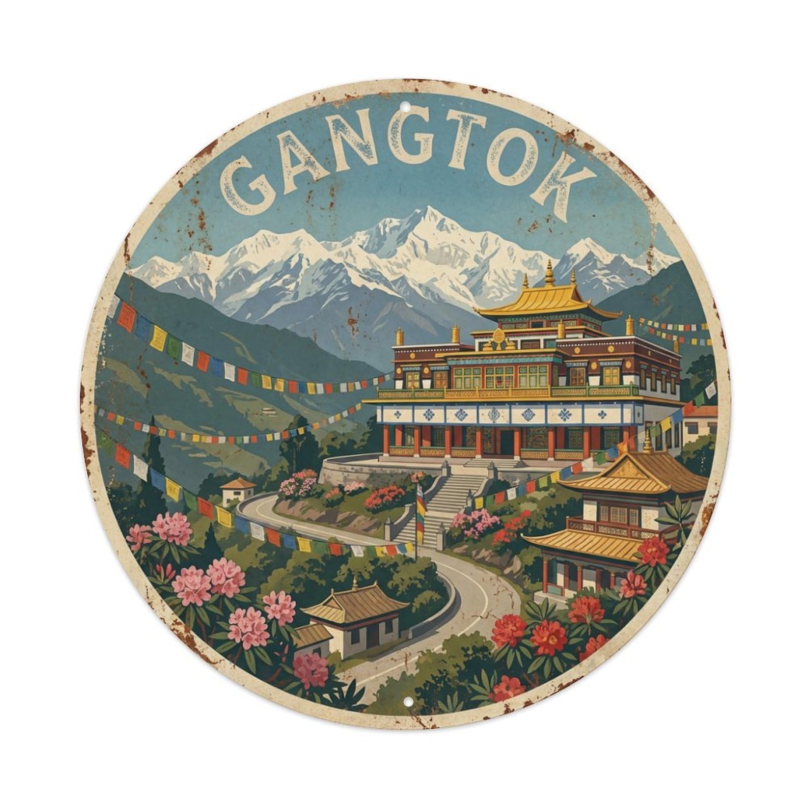 India Travel Vintage Gangtok Metal Tin Sign