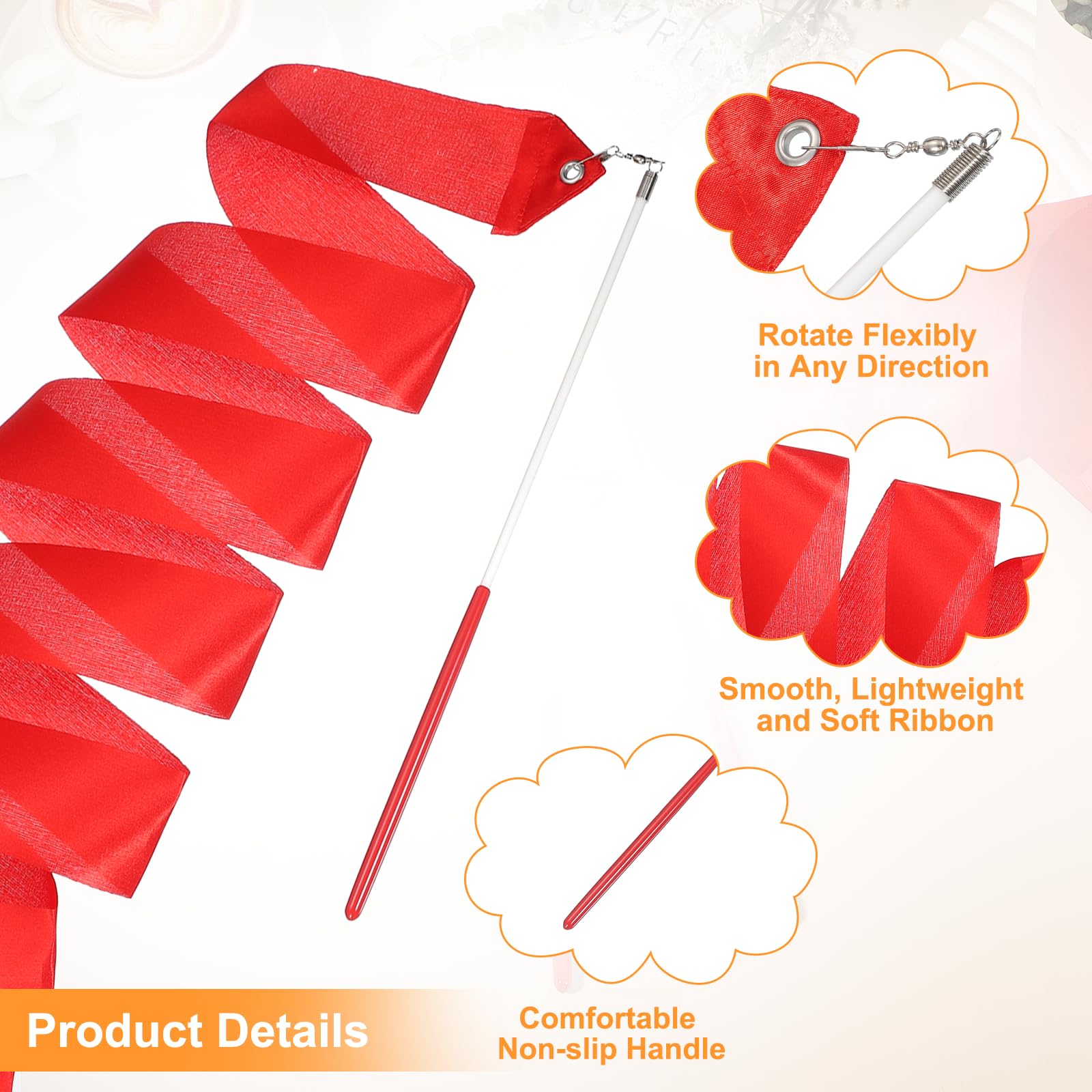 QUARKZMAN 2 Pcs Rubans De Danse, 78.7" Rubans De Gymnastique Rythmique Streamers De Danseur Baguette Tournoyante Rubans De Danse pour Danse Artistique Entraînement De Gymnastique, Rouge