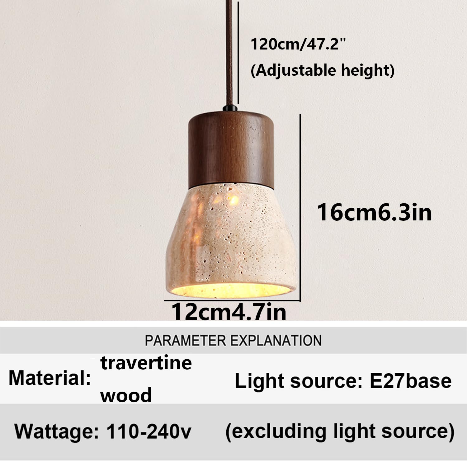 Lampada a sospensione in travertino in stile cinese 6,3 in lampade