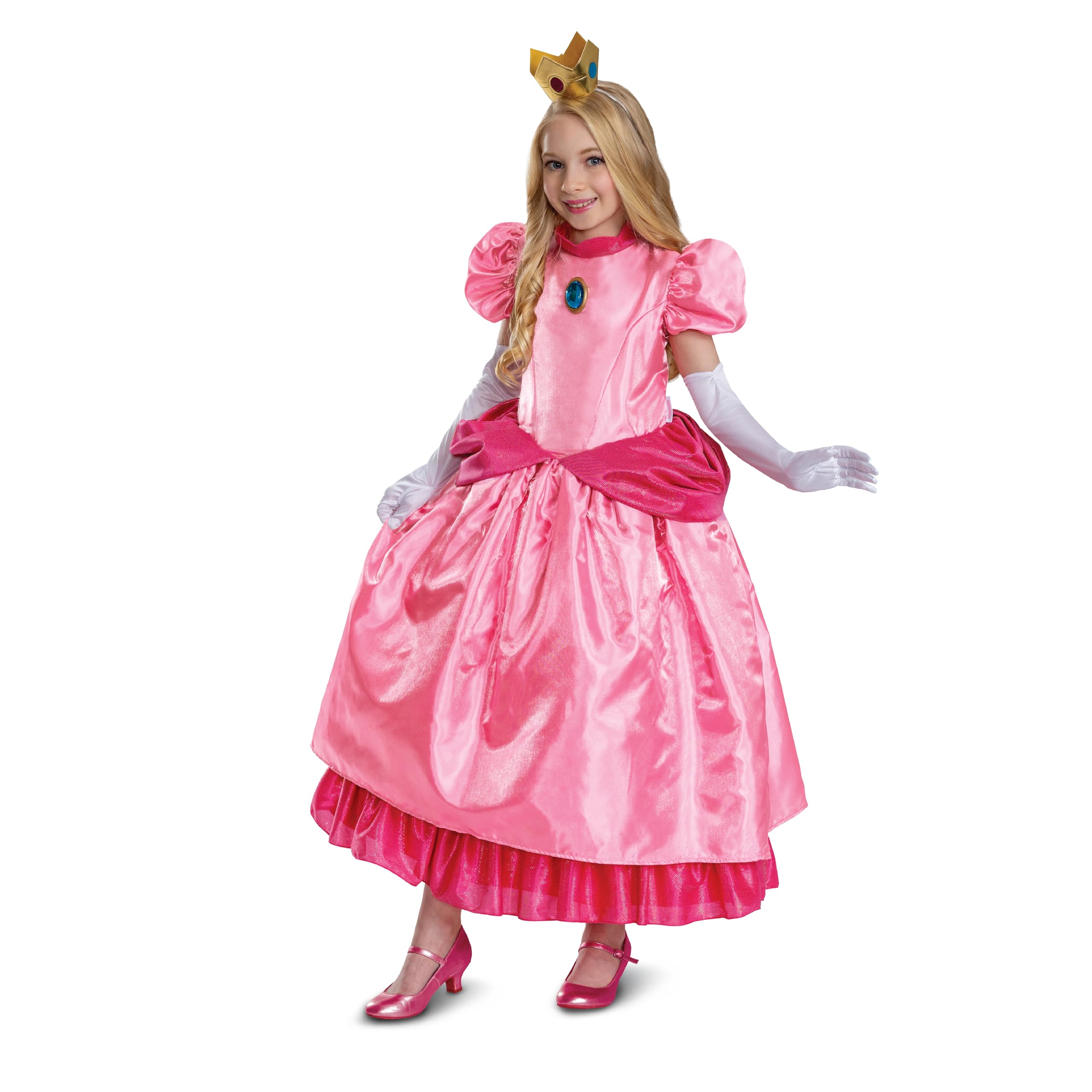 Disguise Costume da principessa Peach per ragazze, costume ufficiale Nintendo Super Mario Peach con corona e guanti per bambini