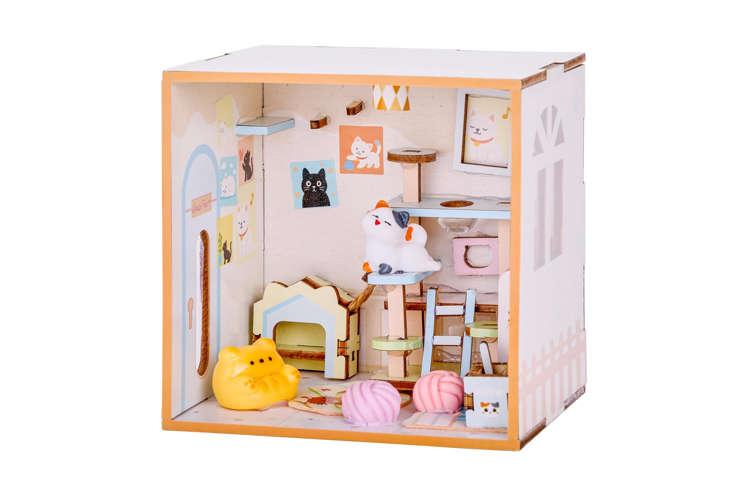 I-TOTAL ® - Mini House DIY Kit di Montaggio 3D, Casa in Miniatura da Costruire, Nook Book Creativo, Dream Rooms, Decorazione per Scrivania e Libreria, Idea Regalo (MINI WORLD) (HAPPY PET TIME)