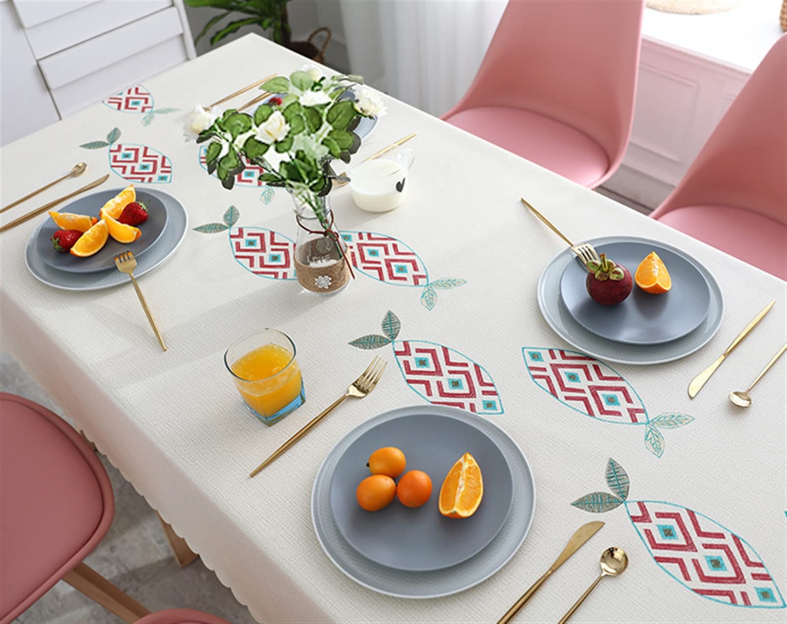 Nappe imperméable en PVC avec chemin de table imprimé, nappe lavable pour intérieur et extérieur, terrasse, cuisine et salle à manger, 137,2 x 215,9 cm, style 8