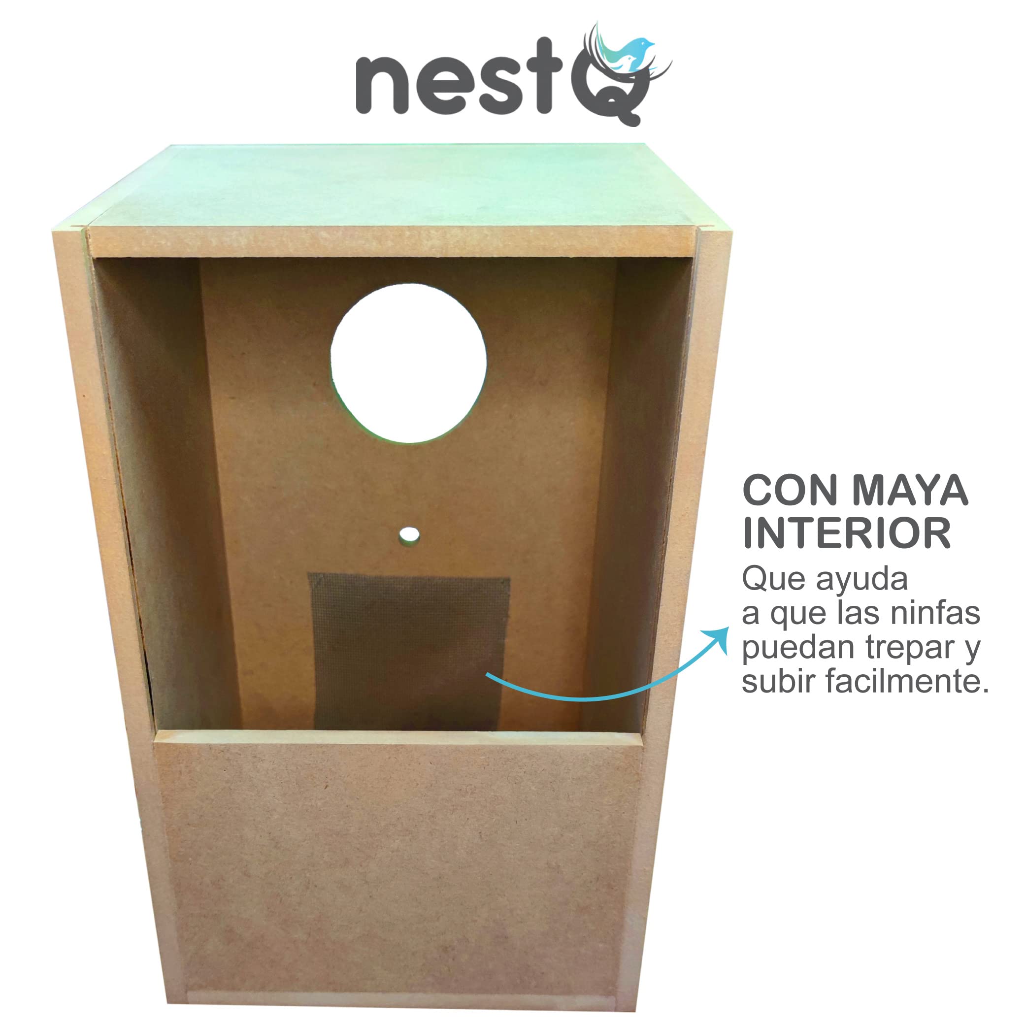 Nichoir pour nymphes 30 x 21,5 x 20,5 cm Taille M - Maison d'élevage en bois avec copeaux - Grand nid de nymphes, carolines, cacatoès, pyrrhuras - Nichoir en bois vertical pour oiseaux