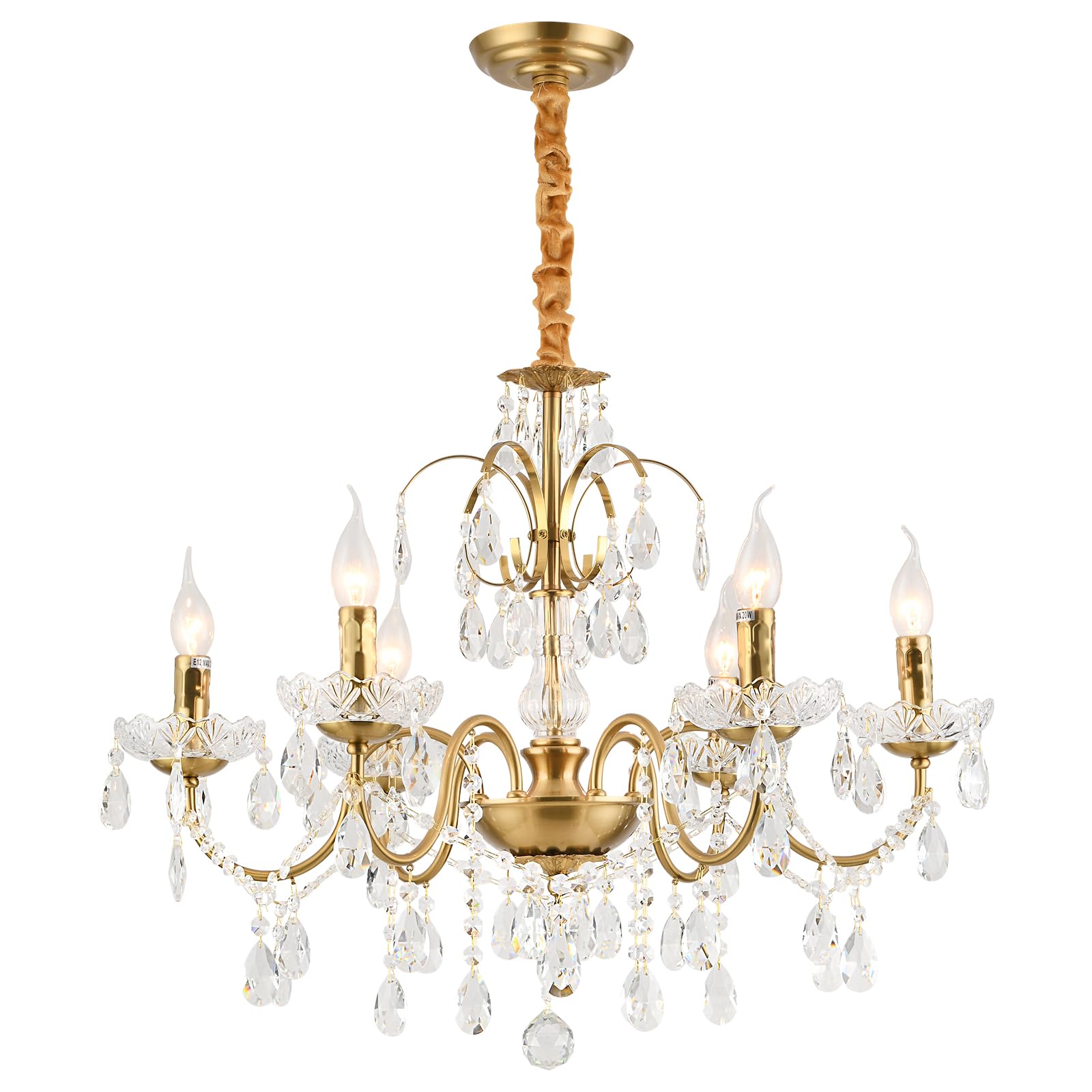 Vintage Chandelier, Crystal Chandeliers for Dining Room, Antique Chandelier, Crystal Candle Chandelier Lighting, Vintage 6 Lights Pendant Ceiling Fixture Lamp Perfect for Hallway D68 x H55