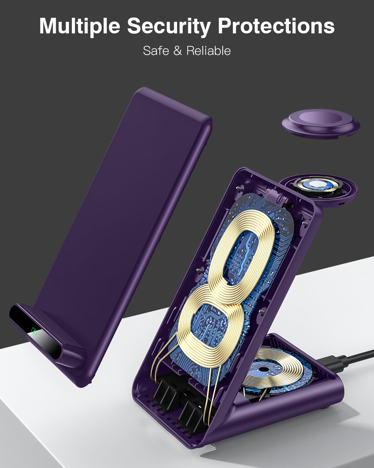 QKXC Bezprzewodowa stacja ładująca, uchwyt 3 w 1, pasuje do Apple Watch Ultra 9, 8, 7, 6, SE, 5, 4, 3, szybka ładowarka do iPhone'a 15/15 Plus/15 Pro Max / 14/13/12/11/X, AirPods Pro (z adapterem