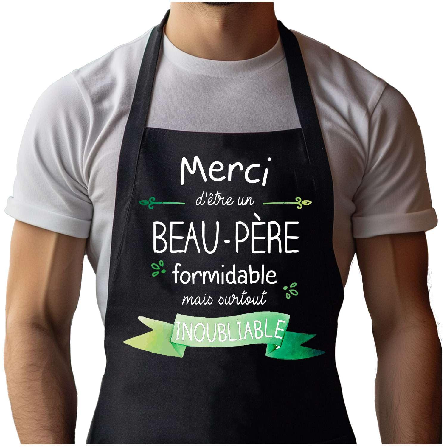 Tablier Noir Merci Beau-Papa Inoubliable Homme| Vêtement Blouse de protection pour Cuisine Barbecue, Jardinage, Tâches ménagères