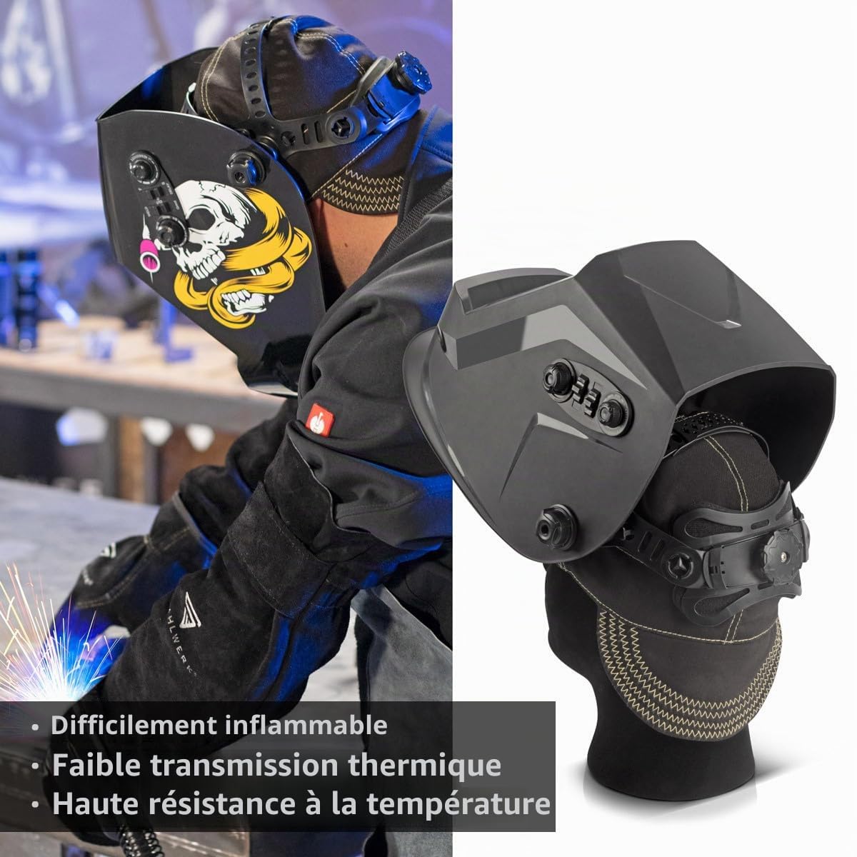 STAHLWERK Bonnet de soudeur | Bonnet de soudeur | Casque de soudage | Masque de soudeur | Vêtement de protection ignifuge pour soudage et découpe plasma