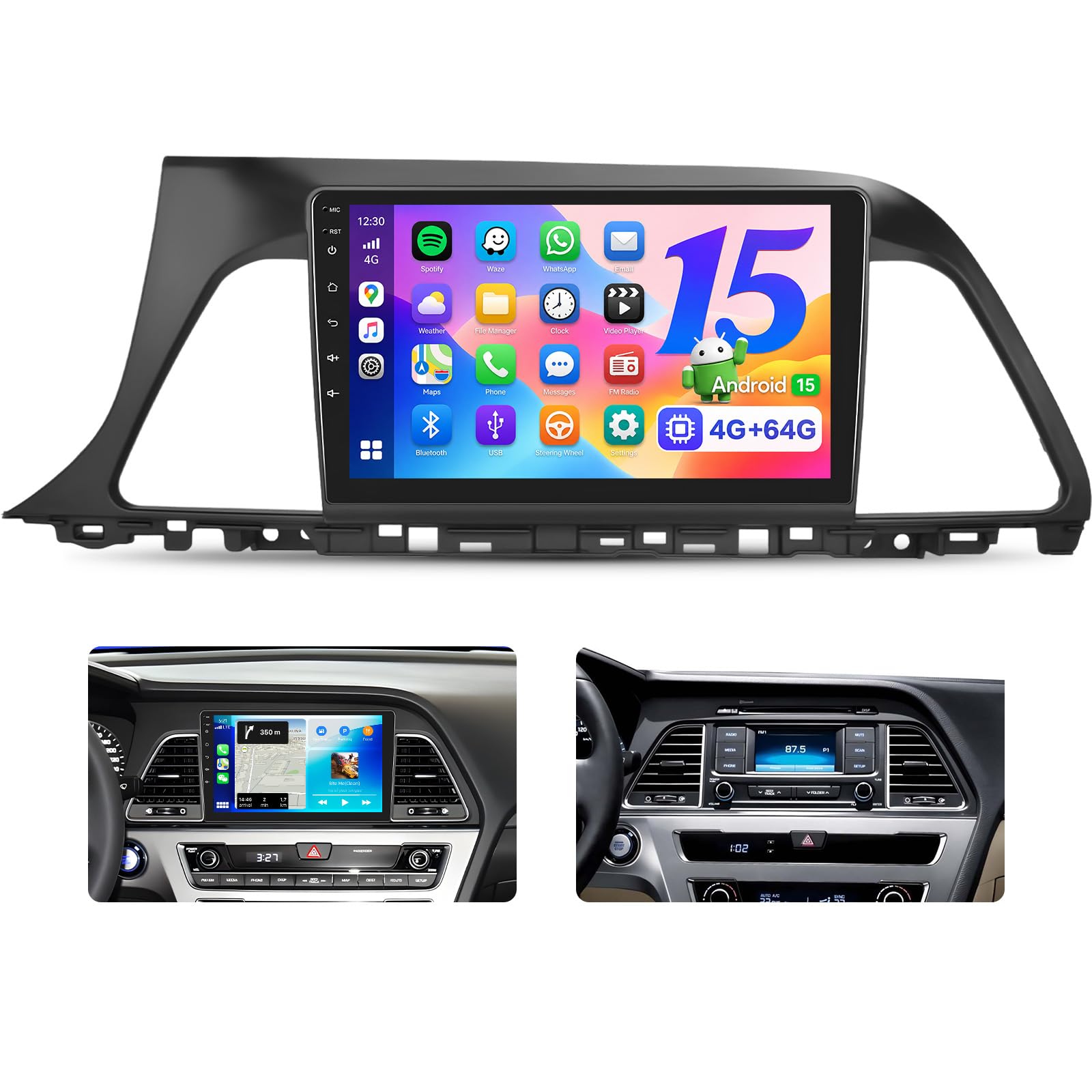 [4G+64G] Android 13 Car Stereo for Hyundai Sonata 2015-2017 with Wireless CarPlay Android Auto,9" Touchscreen Car Radio with Mirror Link Voice Control WiFi/GPS,Bluetooth,FM/RDS,SWC+Backup Camera-image-38