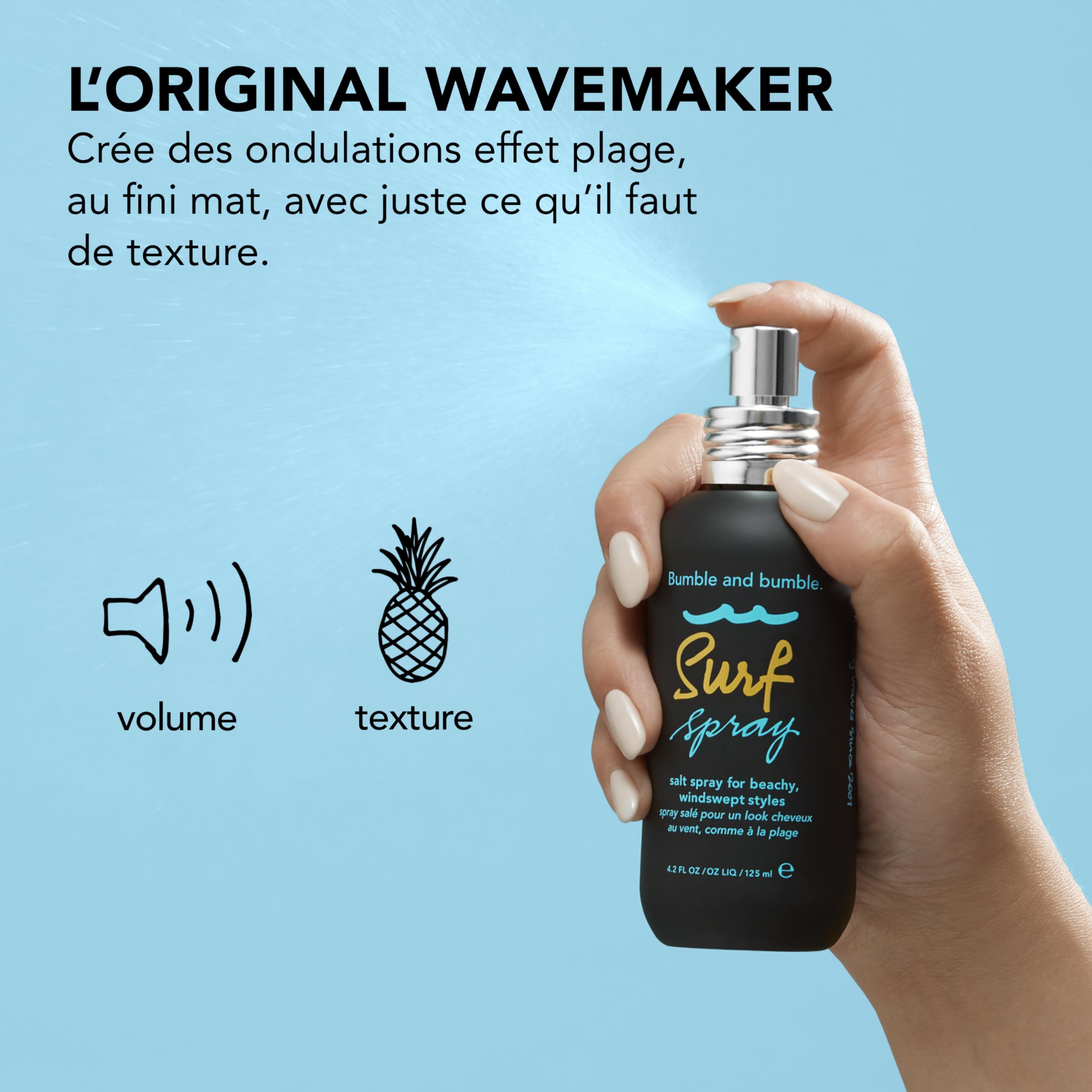 Bumble and bumble. Surf Spray salé effet retour de plage | Volumateur & Texturisant | Apporte volume, texture aux cheveux + Fini mat | Cheveux ondulés, lisses
