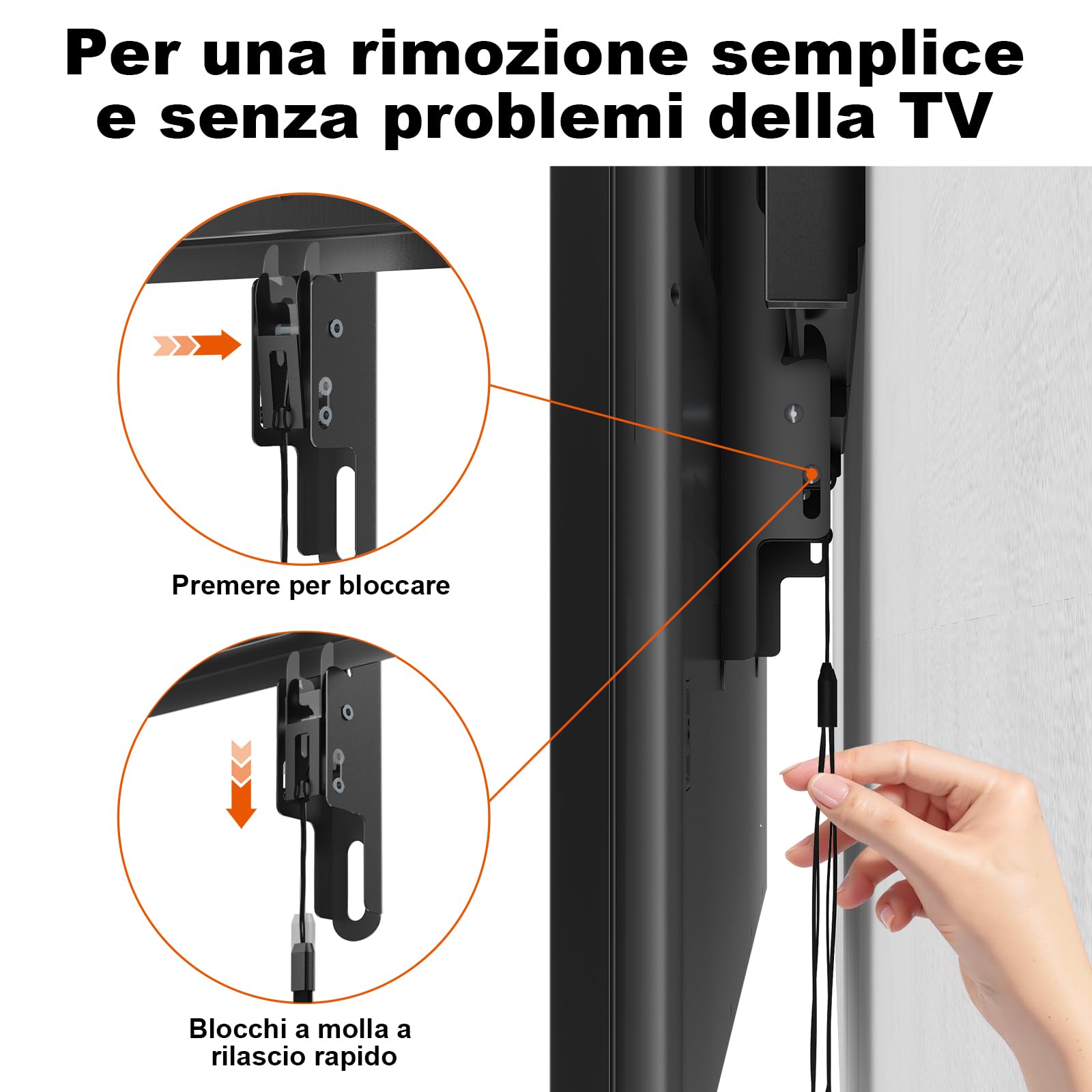 Supporto universale per TV da 43–100 pollici fisso, Supporto piatto per TV fino a 75 kg, compatibile con VESA 800 x 400, nero