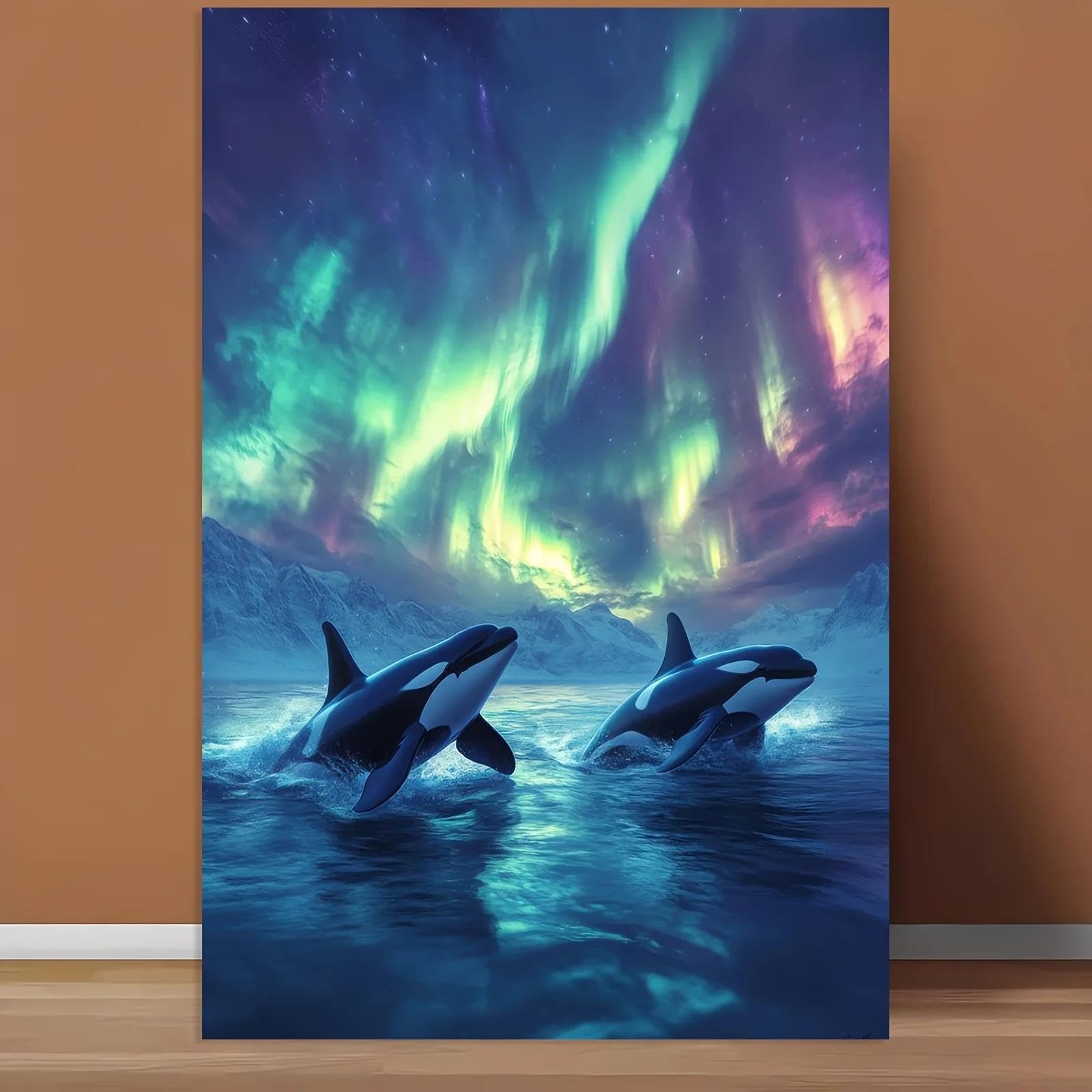 Yocheng Canvas Animal Poster,Orcas Under Aurora Borealis - Perfect For Bedrooms,Living Rooms,Hallways 60x90cm No Frame